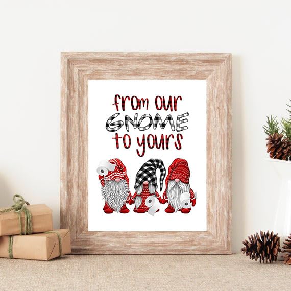 Gnome Buffalo Plaid Bathroom Bath Christmas Art Print Wall Decor Decoration Red Black Picture Hanging Poster