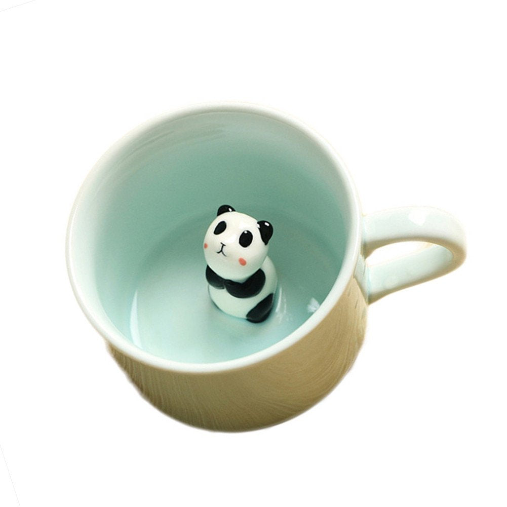Zah 3D Mug Animal Inside Cup Cartoon Ceramics Figurine Teacup For Boys Girls Kids Women Men Coffee Mug (8 Oz Panda)