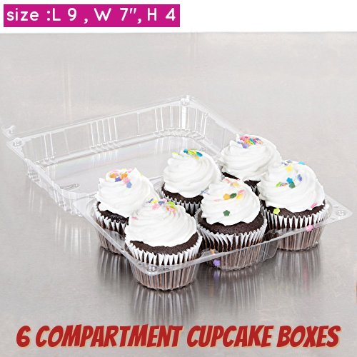 Pizety 6 Compartment Cupcake Boxes Clear Cupcake And Muffin Containers With Hinged Lid Strong And Sturdy Bpa Free,6 Cavity Cupca