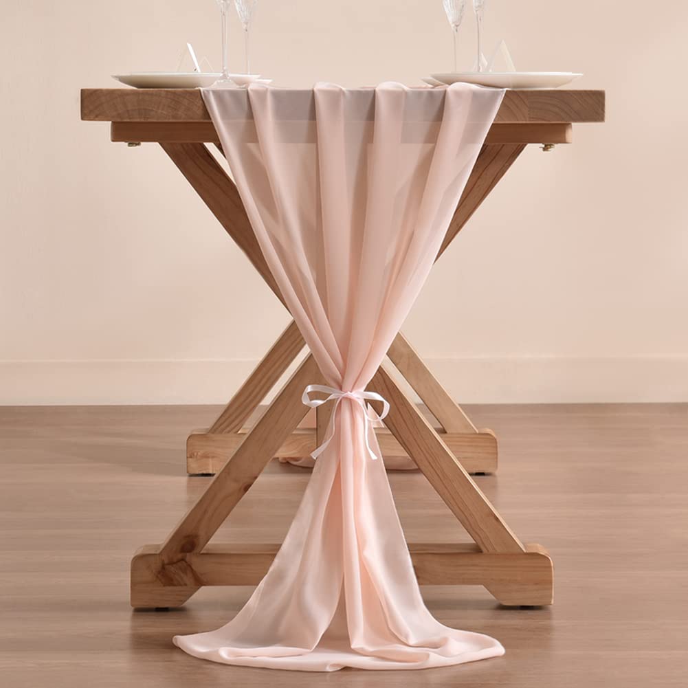Socomi 10Ft Light Peach Chiffon Table Runner 29X120 Inches Wedding Runner Sheer Thanksgiving Christmas Bridal Shower Decorations