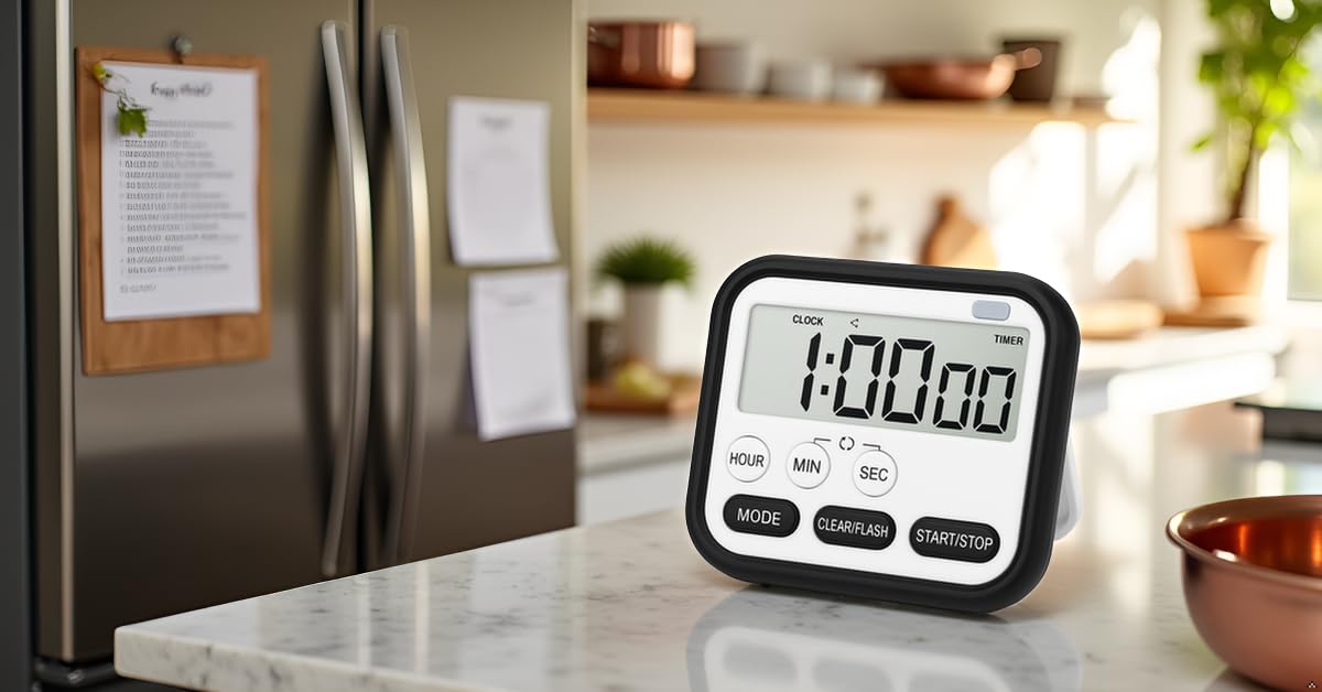 Aerys Digital Kitchen Timer And Stopwatch, Large Lcd Display, 24-Hour Countdown, Loud Alarm, Magnetic Back, Retractable Stand, F