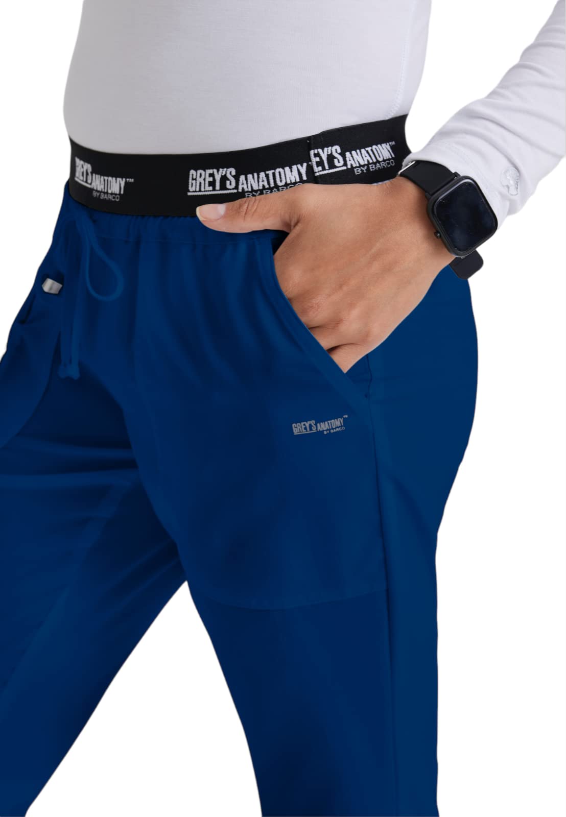greys Anatomy 4275 3 Pkt Logo Waist Pant with Drawstring (Indigo, Large Tall)