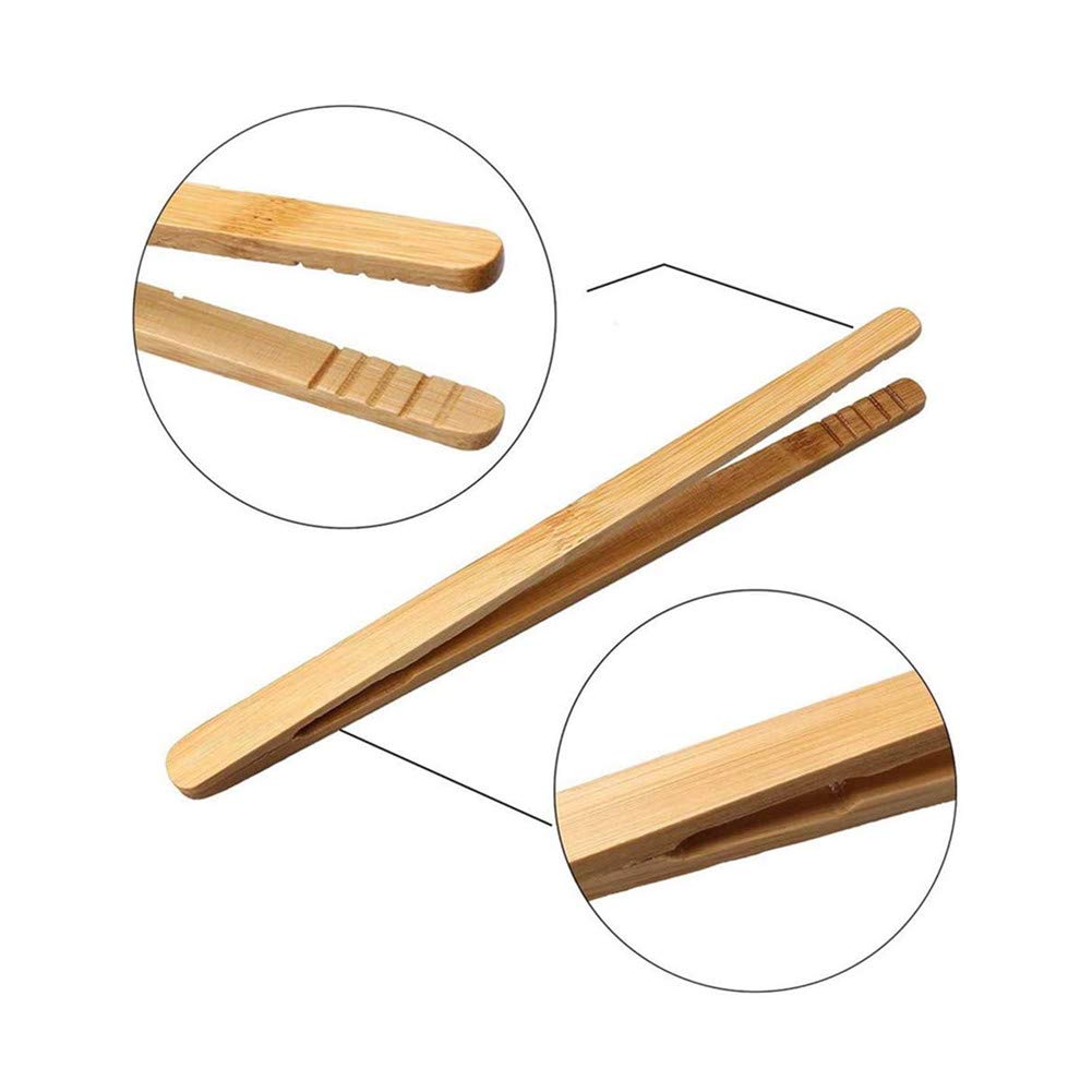 2 Pieces 7 Inch Bamboo Toaster Tongs, Natural Bamboo Wood Tongs For Toast Pickles Tea Cooking Kitchen Straight Tongs