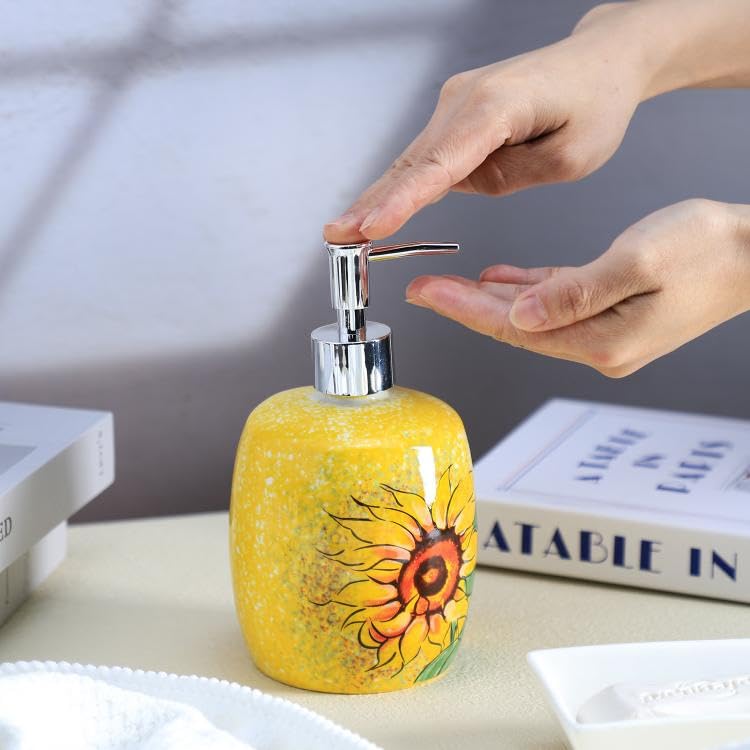 Ceramic Sunflower Hand Painted Soap Dispenser