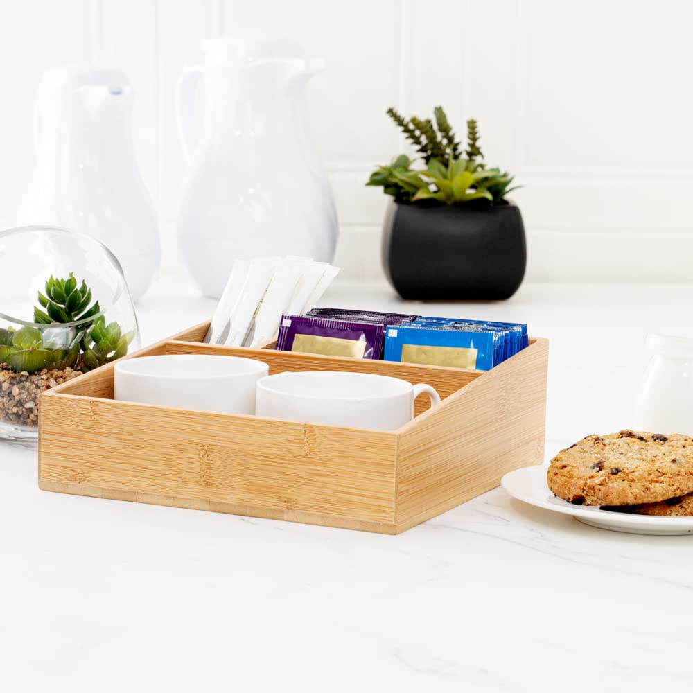 Restaurantware 8.3X8.3X2 Inch Coffee Condiment Organizer,1 Rectangle Creamer Organizer-3 Compartments,Break-Resistant,Natural Ba