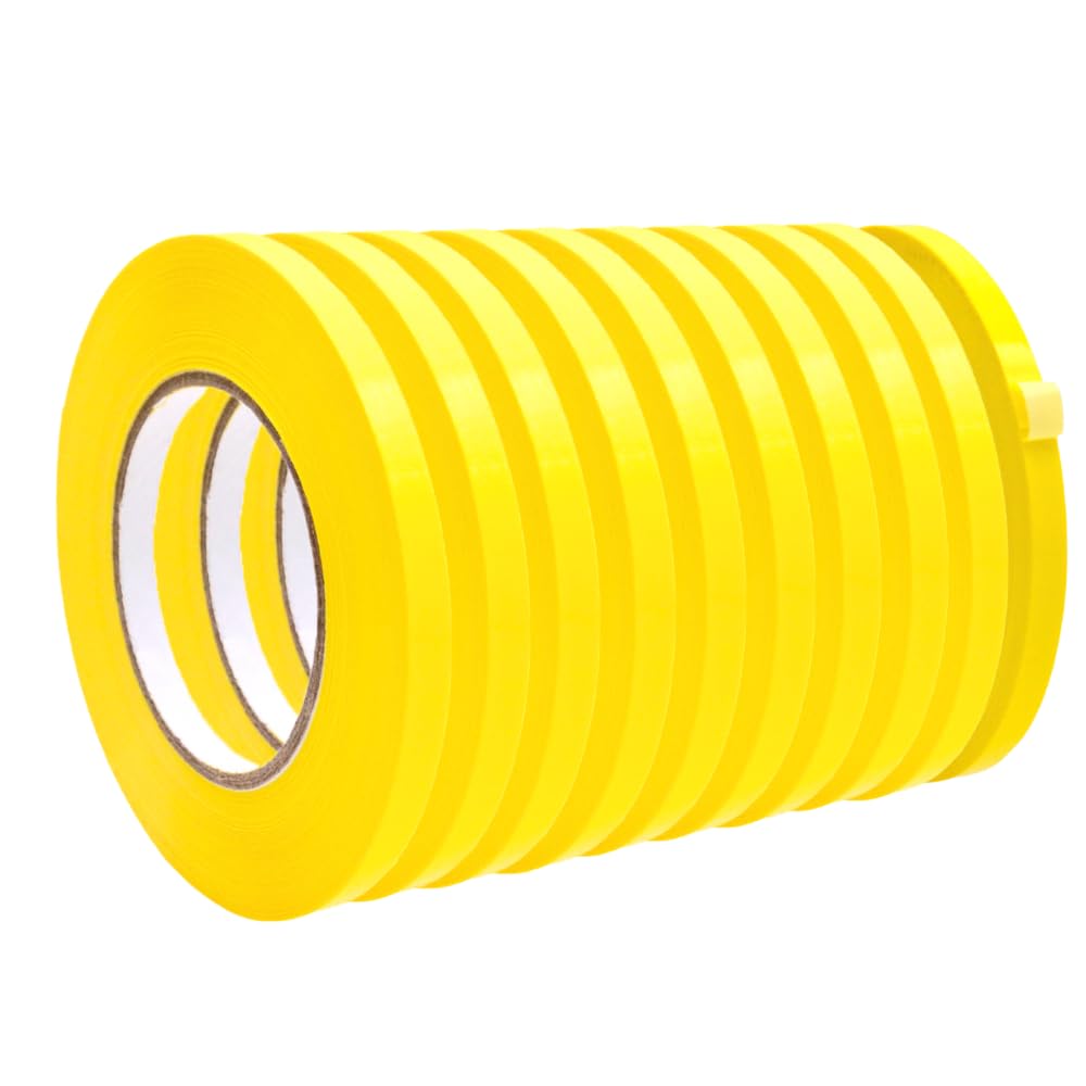 WOD Yellow Produce Poly Bag Sealing Tape, 3/8 inch x 180 yds. (Pack of 10) for Packaging and Sealing of Meat, Gifts, or Ice Bags