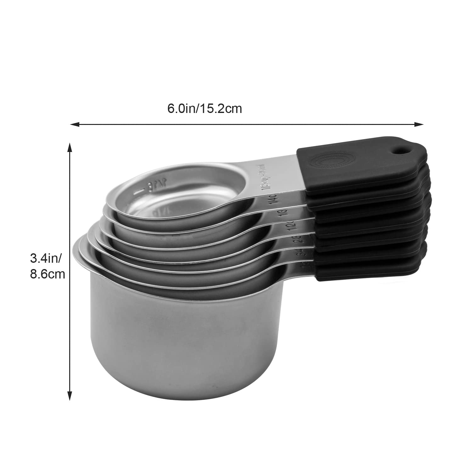 Magnetic Measuring Cups Set, 7 Pieces 18/8 Stainless Steel Stackable Nesting Heavy Duty Metal Measure Cups, Silicone Handle Kitc