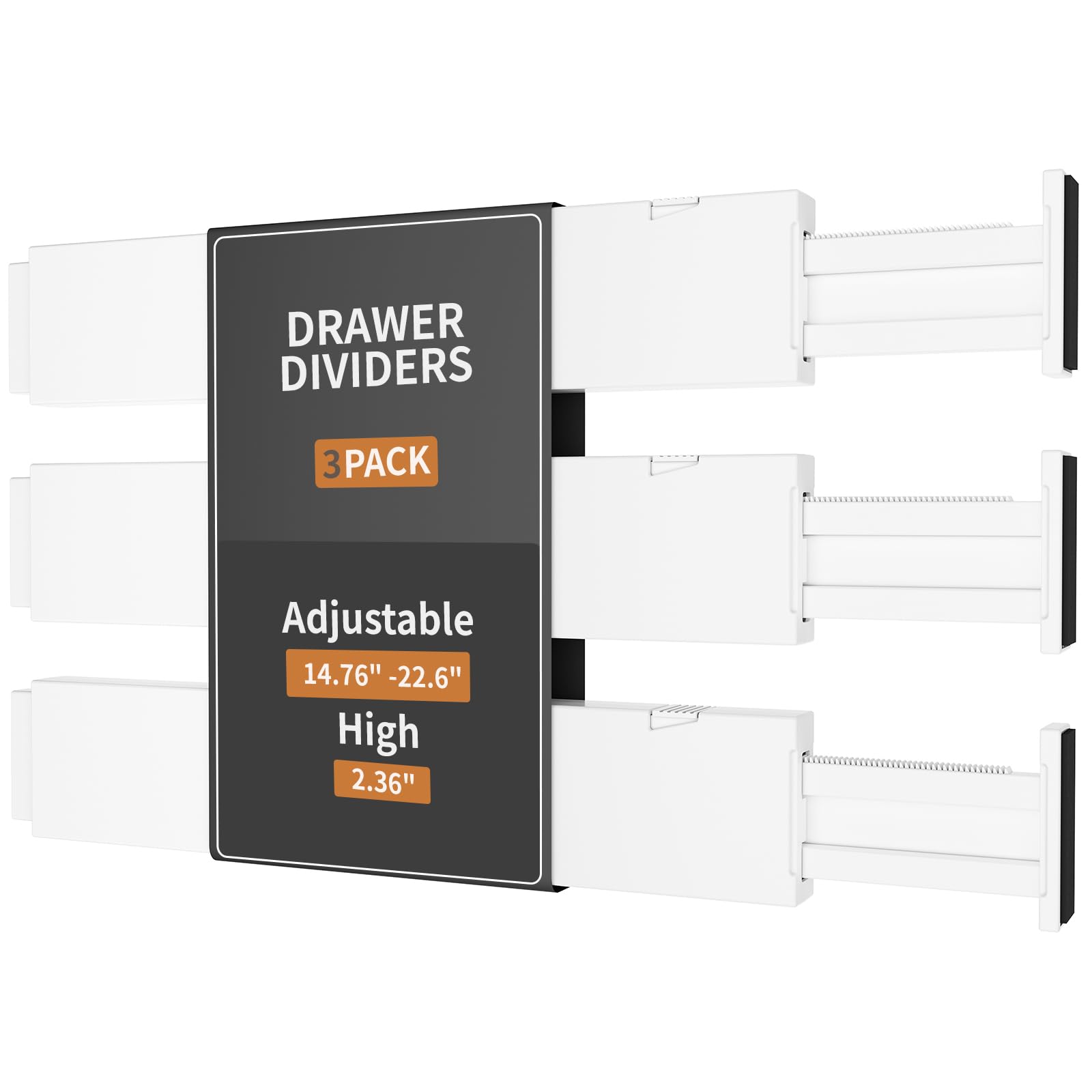 Canfanni Drawer Dividers 3 Pack, 2.36'' High, 14.76-22.6'' Adjustable Drawer Divider for Clothes, Plastic Dresser Organizer for