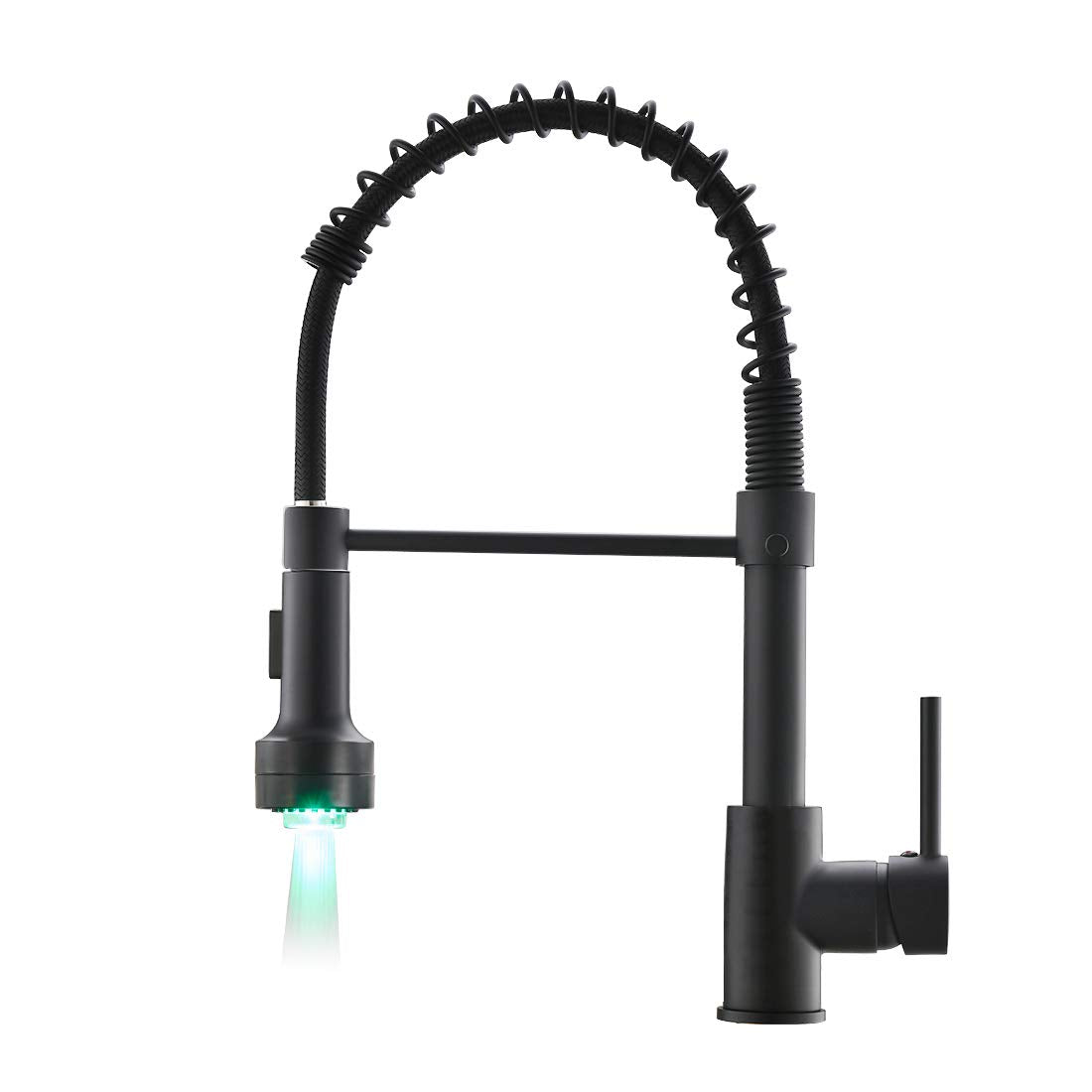Aimadi Kitchen Faucet With Sprayer, Modern Single Handle Pull Down Sprayer Spring Matte Black Kitchen Sink Faucet With Led Light