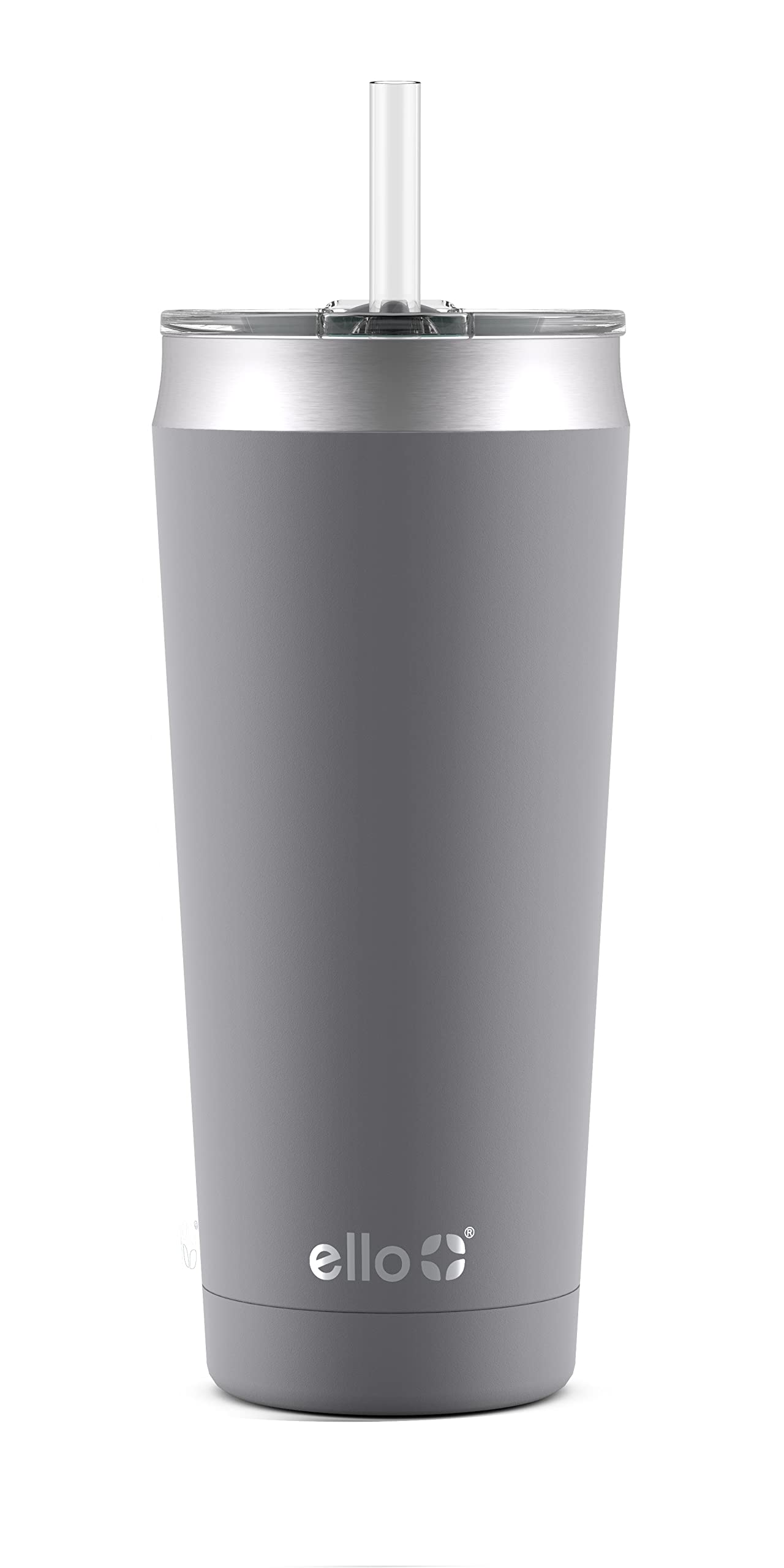 Ello Beacon Vacuum Insulated Stainless Steel Tumbler with Optional Straw, 24 oz, Grey