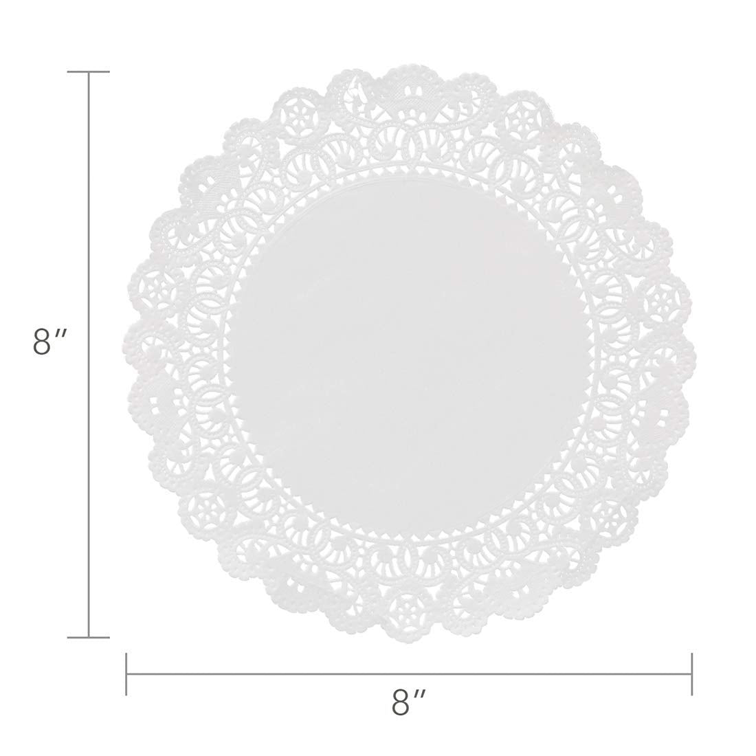 Hygloss Products Round Paper Doilies - Decorative, White Lace Disposable, Food Grade Safe, 8 Inches Diameter, 100 Pack
