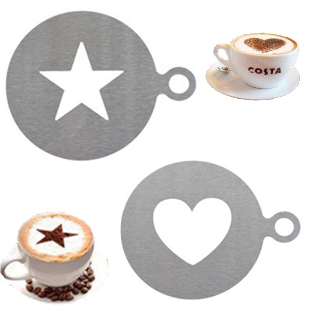Coffee Stencils,Liuhuizeyu 2 Pcs Latte Art Heart Star Shape Coffee Mold Tool For Latte Cappuccino Cupcake Cookies Hot Chocolate
