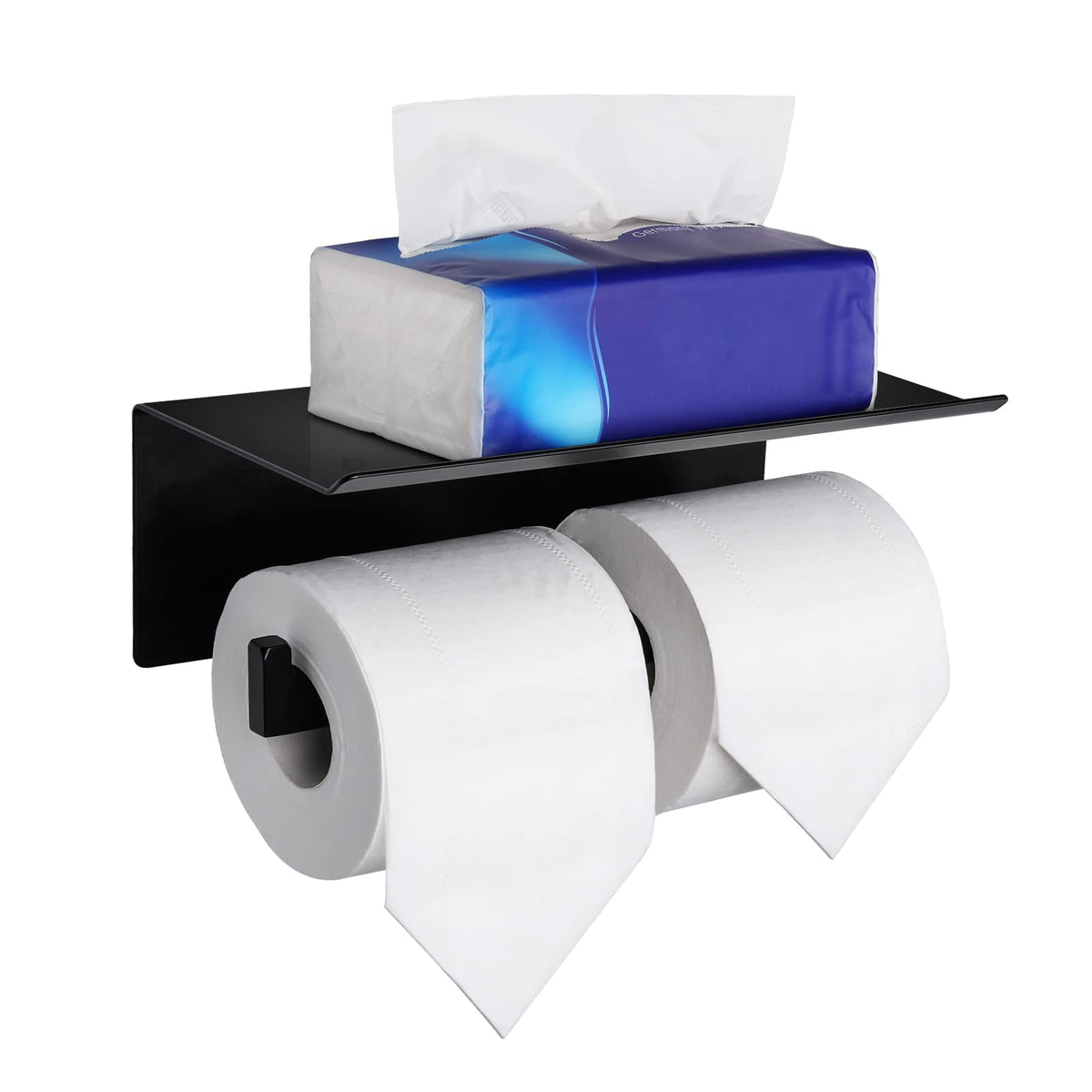 Black Toilet Paper Holder With Shelf, Idealmax Double Roll Toilet Tissue Holder Wall Mount For Bathroom, Matte Black Toilet Pape