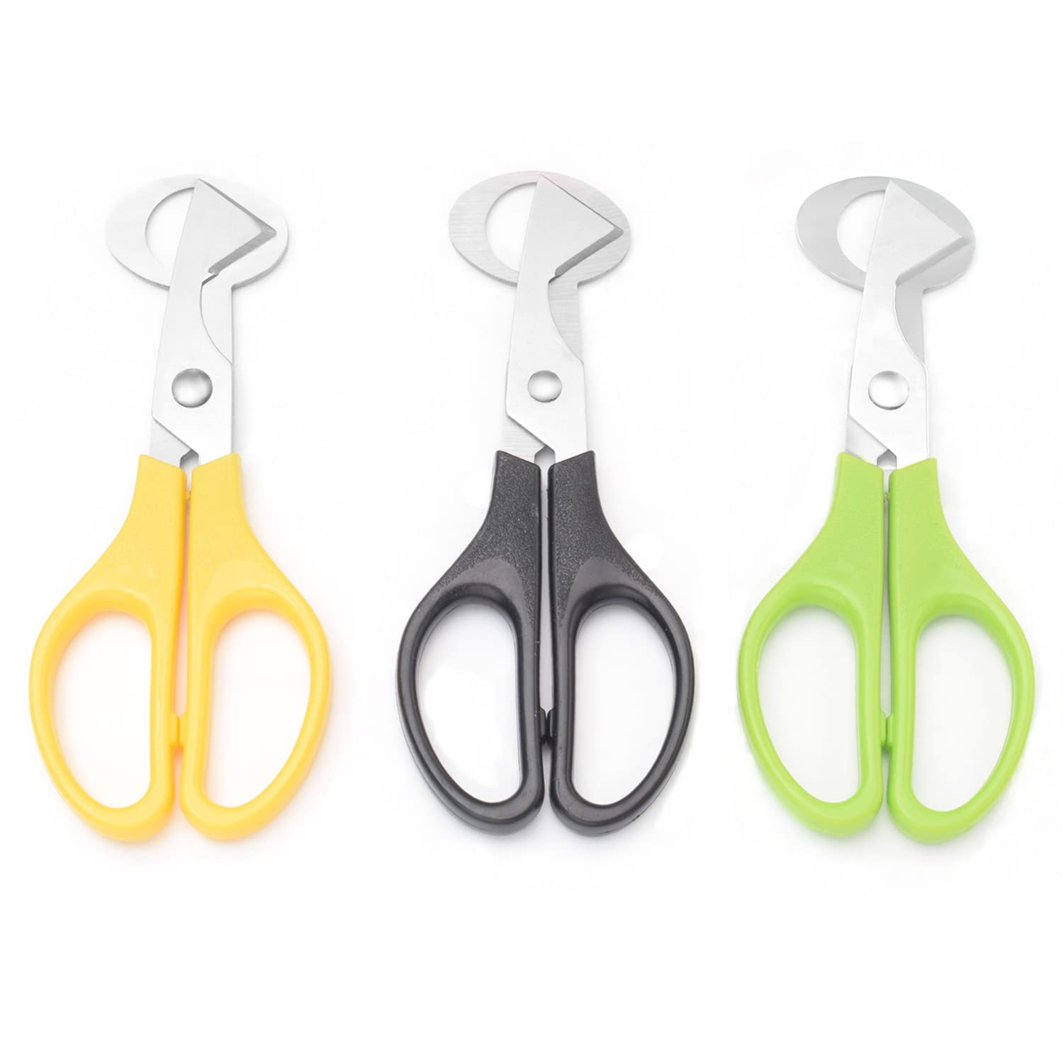 Qicaitu 3Pcs Quail Egg Cutter Scissors Kitchen Egg Shears Tool (Green,Black,Yellow)