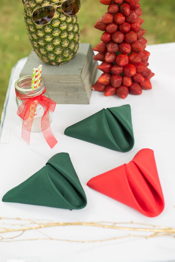 Ltc Linens Hunter Green Cloth Napkins Set Of 12-20X20 Inch Dinner Napkins Washable Polyester Fabric Cloth For Hotel, Restaurant,