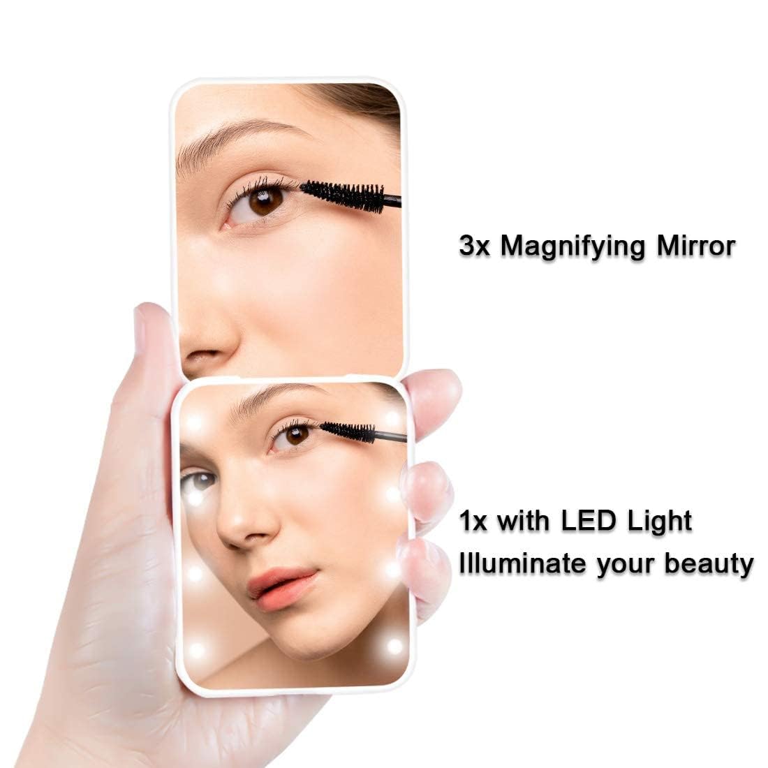 Led Lighted Travel Makeup Mirror, 1X/3X Magnification, Compact, Portable For Handbag, Purse, Pocket, Folding, Handheld, 2-Sided,
