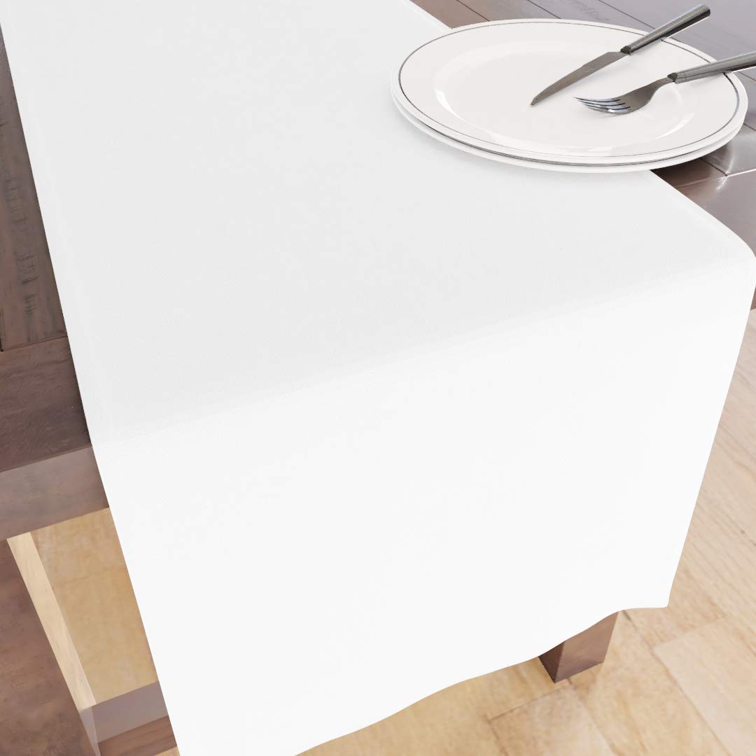 Encasa Homes Table Runner For 8 Seater Dining - White - Large 13''X104'', 100% Cotton Plain Dyed Solid Colours Decorative Cloth