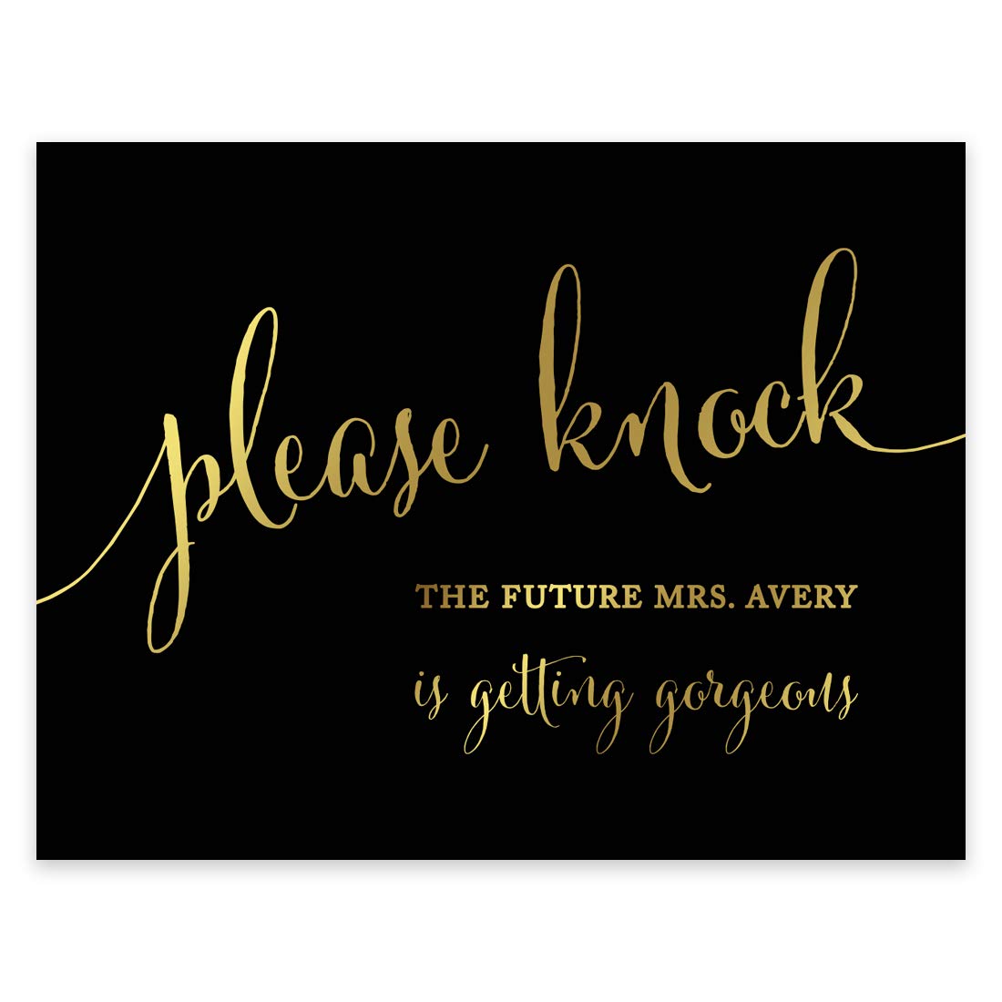 Andaz Press Personalized Wedding Party Signs, Black And Metallic Gold Ink, 8.5X11-Inch Wall Art, Poster, Gift, Please Knock The