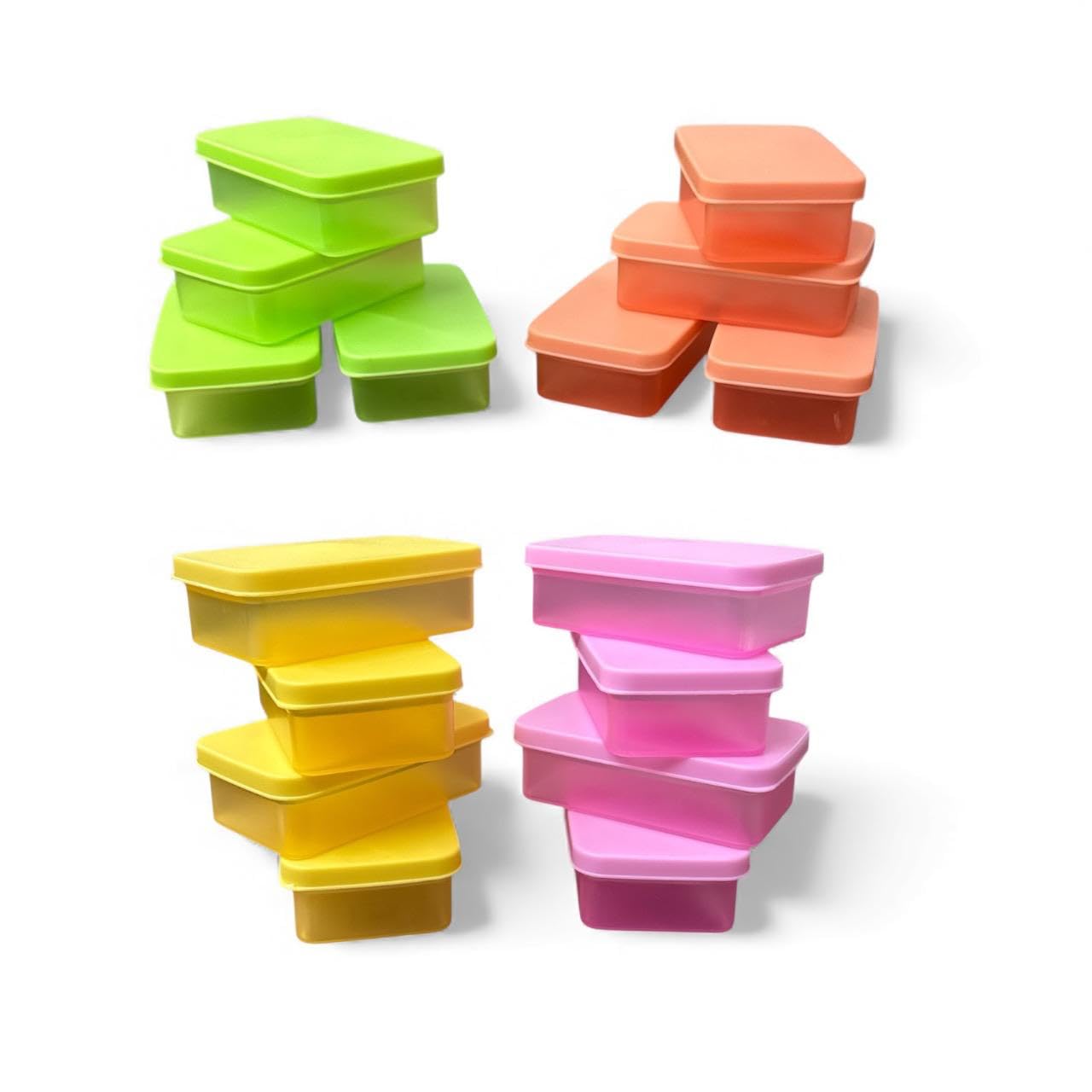 C.S.M Csm Airtight Food Storage Containers, Multicolor, Plastic, Microwave Safe, Stackable, Rectangle, 150Ml, Set Of 12