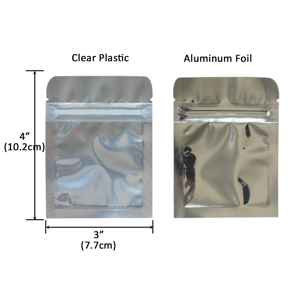 Belinlen 200 Pack 3 X 4 Inch Ziplock Mylar Bags Resealable Clear Silver Bags Reusable Food Storage Aluminum Foil Pouch Bags For