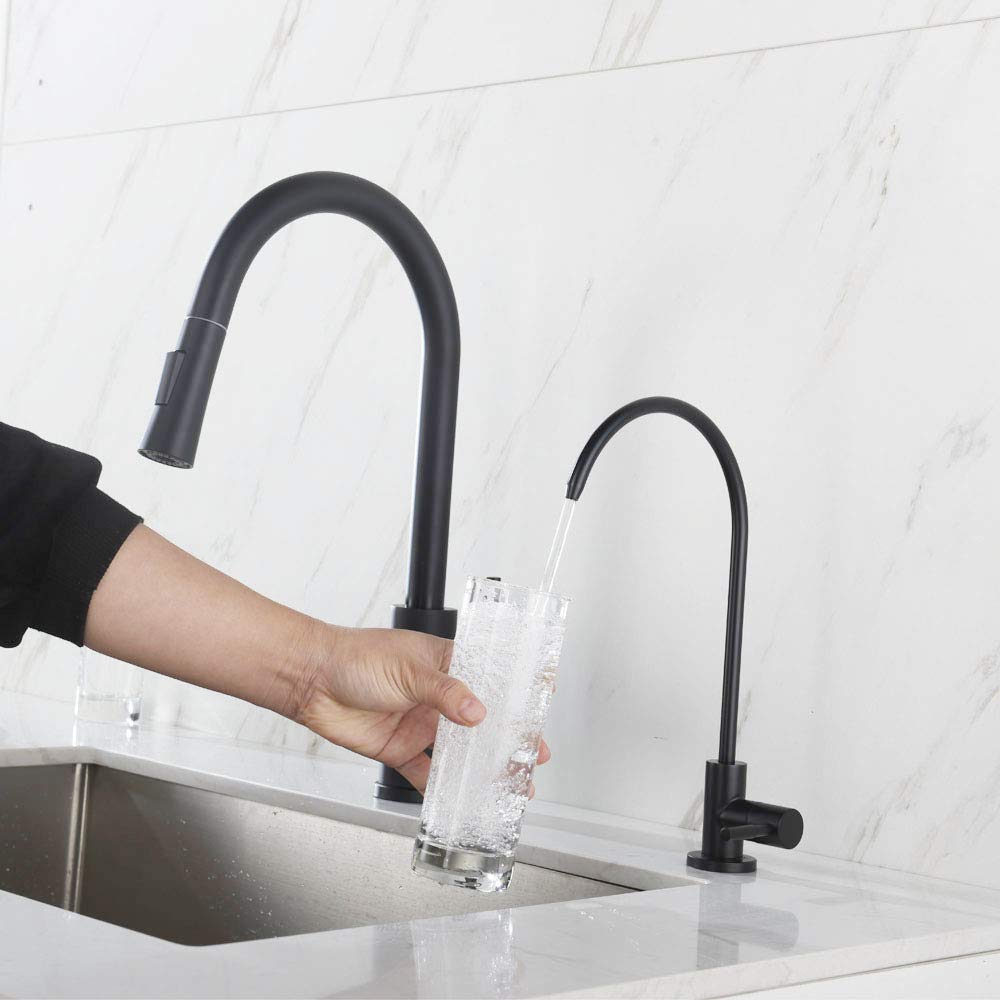 HogarDeco Drinking Water Faucet  Kitchen Beverage Faucet in 304 Stainless Steel  Non-Air-Gap Pure Water Filter Faucet for Sink  Fit for Reverse Osmosis Water Purify System (Matte Black)