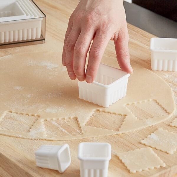 Ateco 5703 Fluted Edge Square Cutter Set In Graduated Sizes, Durable, Food-Safe Plastic, 9 Pc Set, White