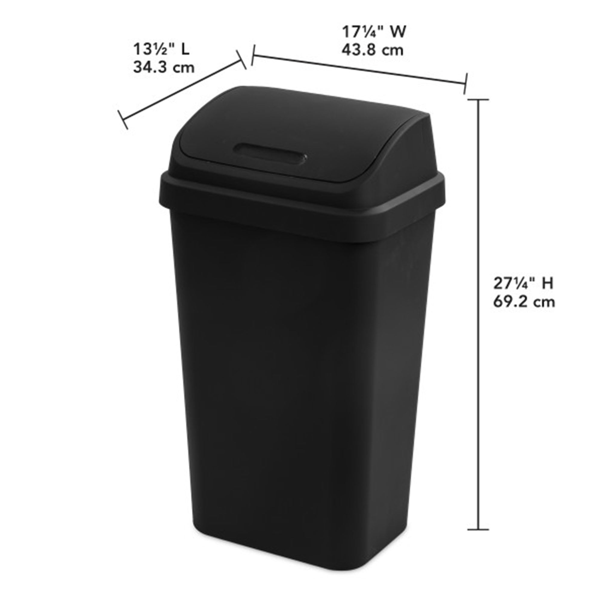 Sterilite 16 Pack Kitchen Garbage Trash Can With Plastic Swing Top, 13 Gal, Black