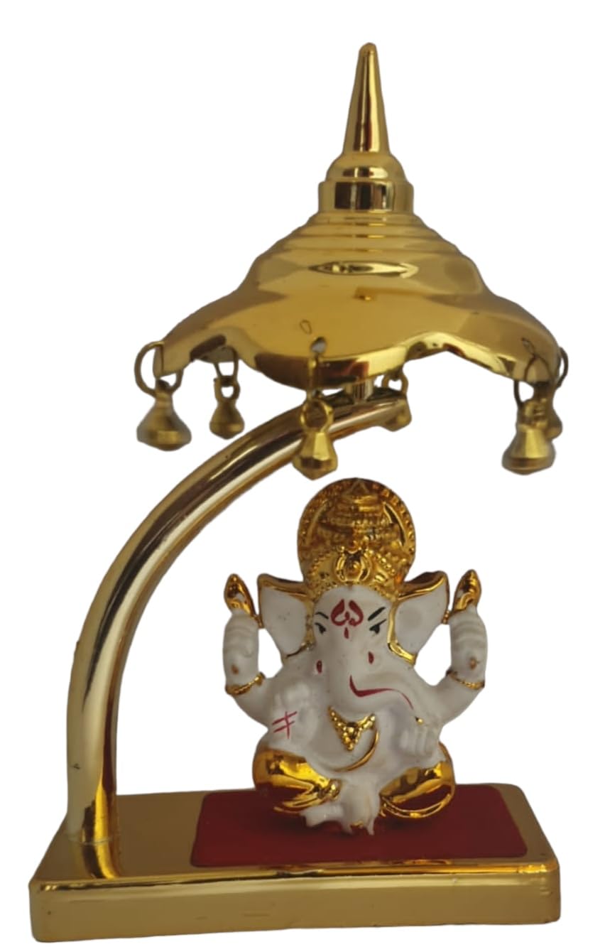Anvik Gold Plated Lord Ganpati/Ganesha Idol For Car Dashboard, Desk, Office Table,Study Table,Diwali/Ganesh Chaturthi Decoration