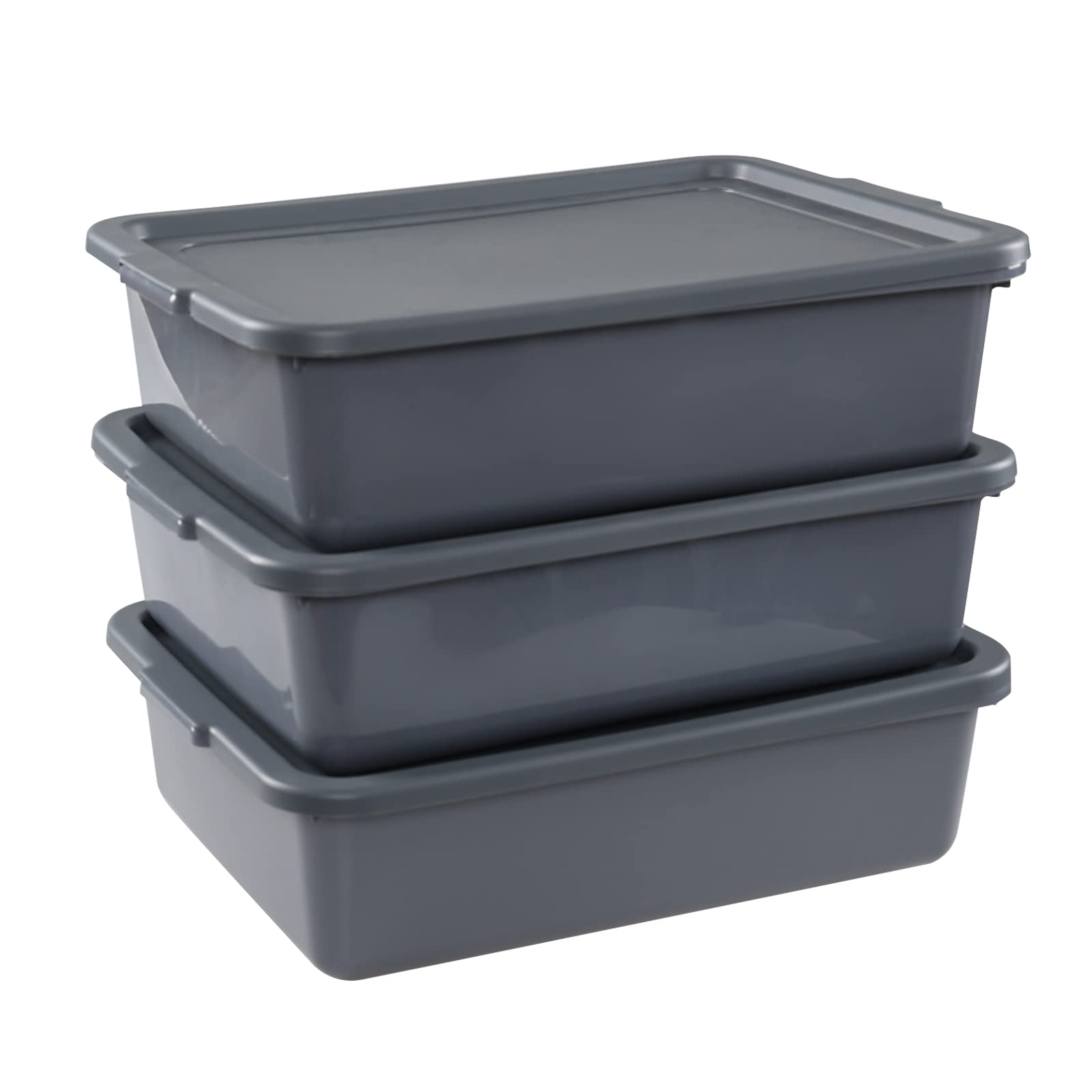 Lesbin 3-Pack 13 L Plastic Commercial Tote Box with Lid  Bus Tubs/Bus Box  Gray