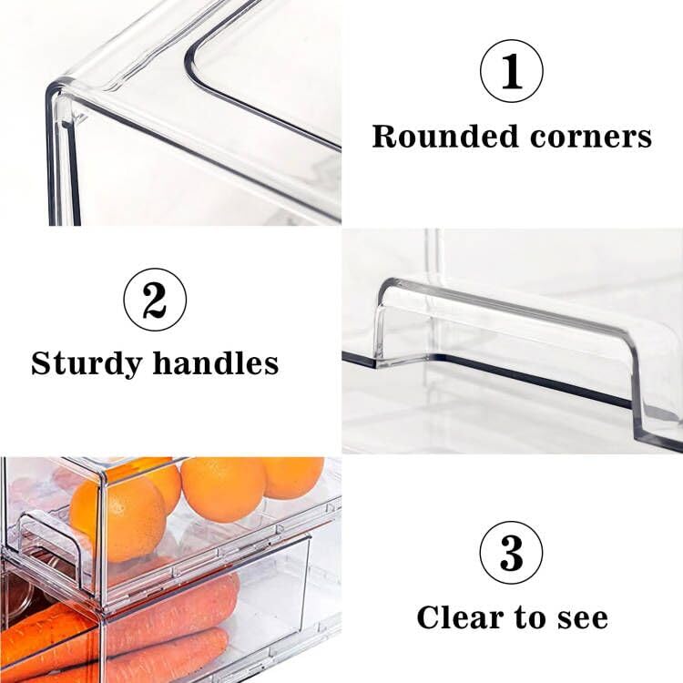 Mano 2Pack Clear Fridge Drawers Pull Out Stackable Refrigerator Drawer Organizer Bins Pantry Storage Box Plastic Food Containers