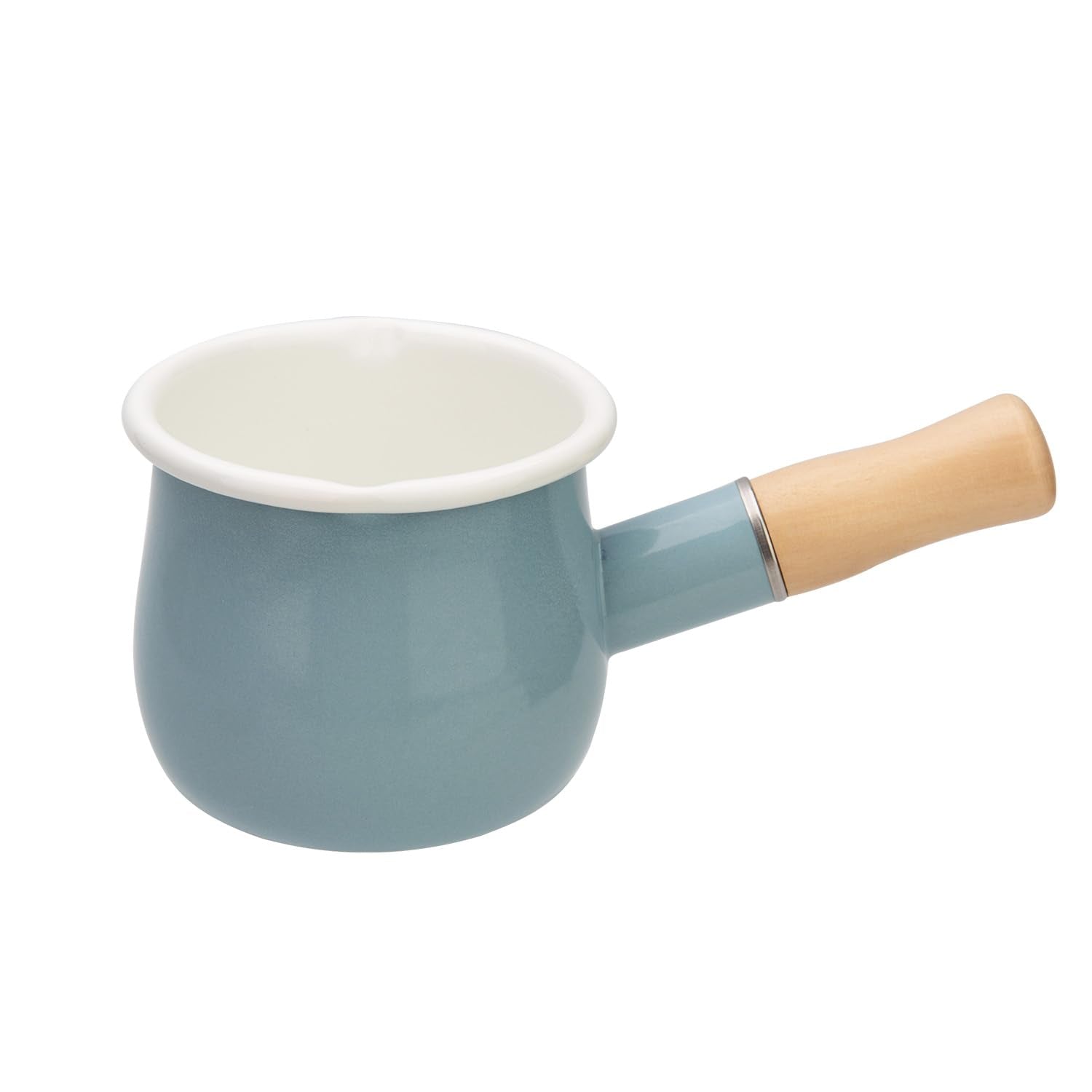 FYUEROPA Enamel Milk Pot, Butter Warmer Nonstick Mini Saucepan, 4 Inch 17 Oz Small Cookware with Wooden Handle(Sky Blue)