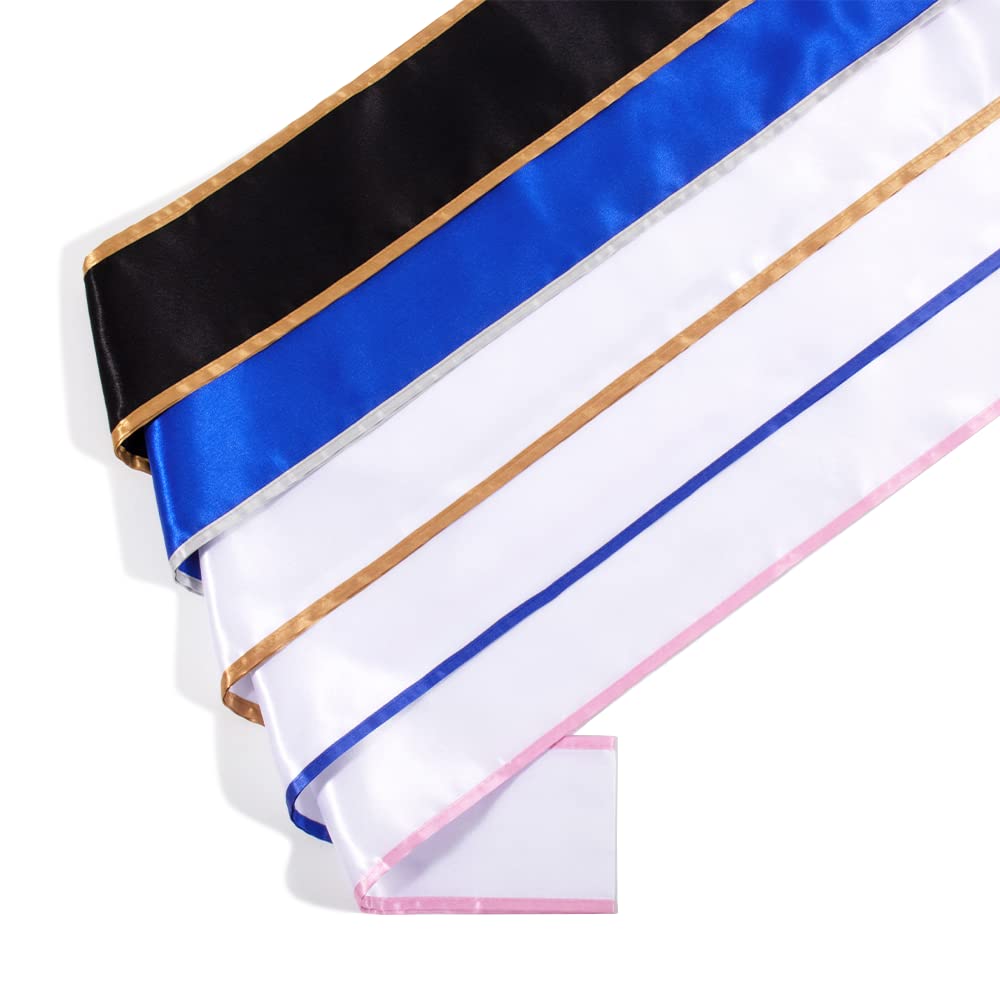 Party To Be Plain Sash With Tassels Blank Satin Sash For Adults 3.9'' Wide X 74.8'' In Total Length (Black With Golden Border)