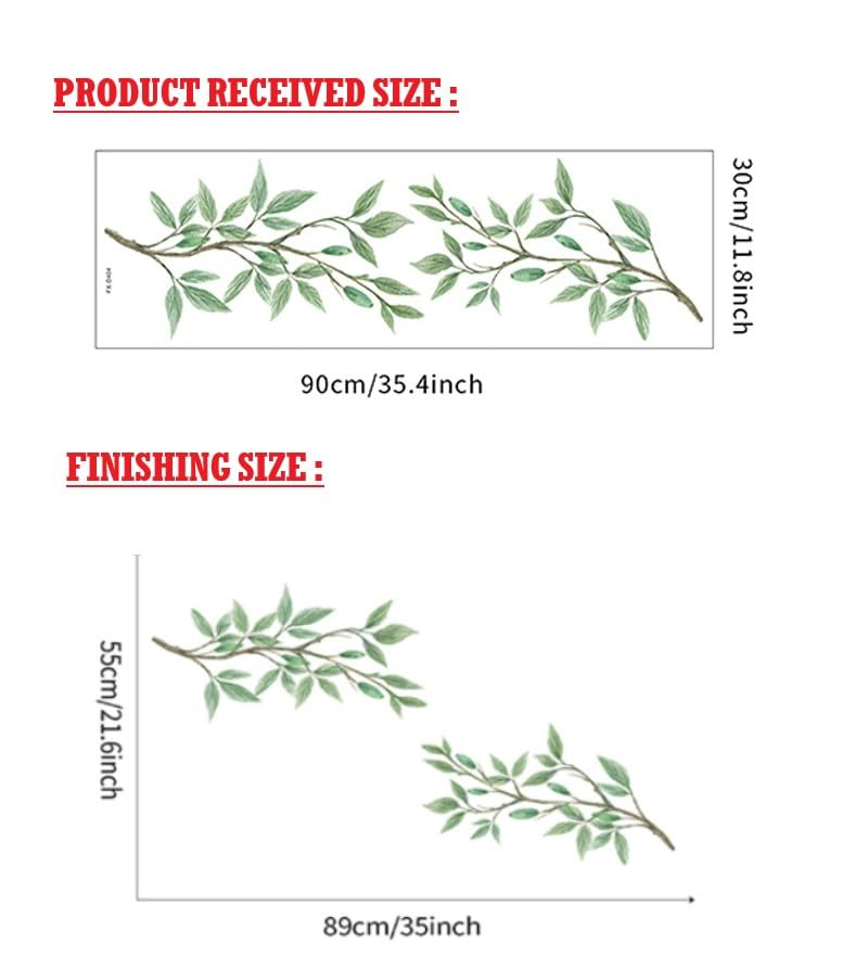 INDIAN ROYALS Green Leaves with Branches Design Wall Art Decoration PVC Vinyl Removable Wall Sticker (30 CM x 90 CM)