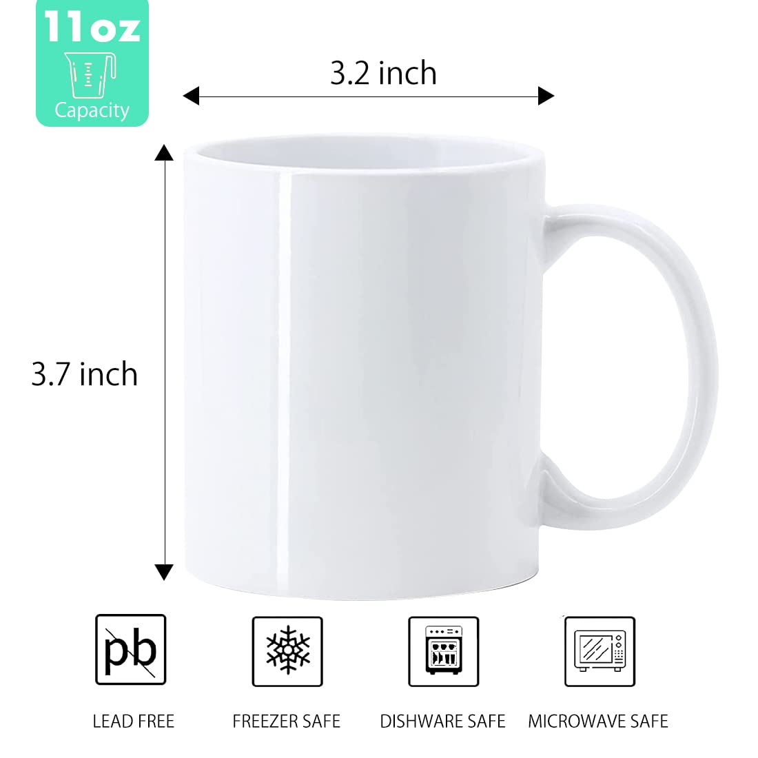 Signzworld Sublimation Mugs, Sublimation Mugs Blank 11Oz For Vinyl, Sublimation Coffee Mugs Ceramic Coffee Mug With Large Handle