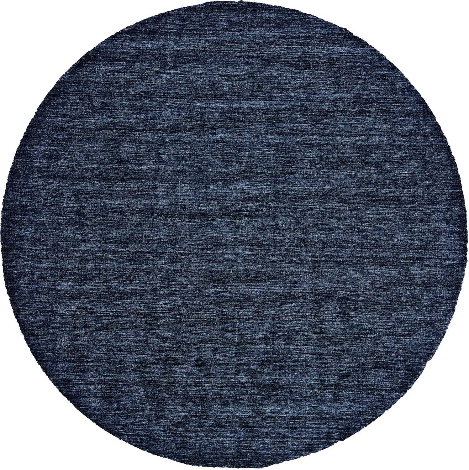 8 Blue Round Wool Hand Woven Stain Resistant Area Rug