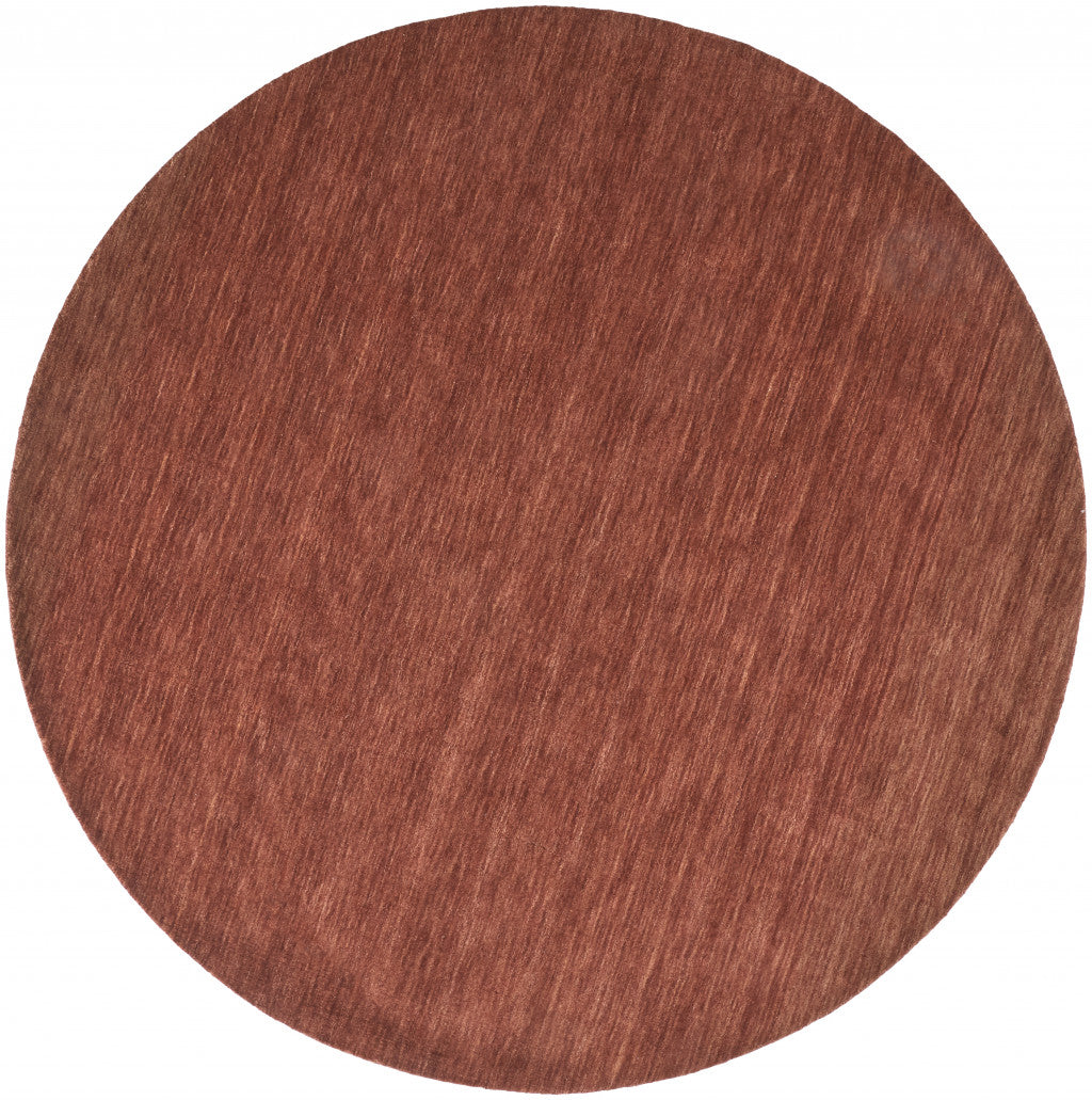 8 Orange And Red Round Wool Hand Woven Stain Resistant Area Rug