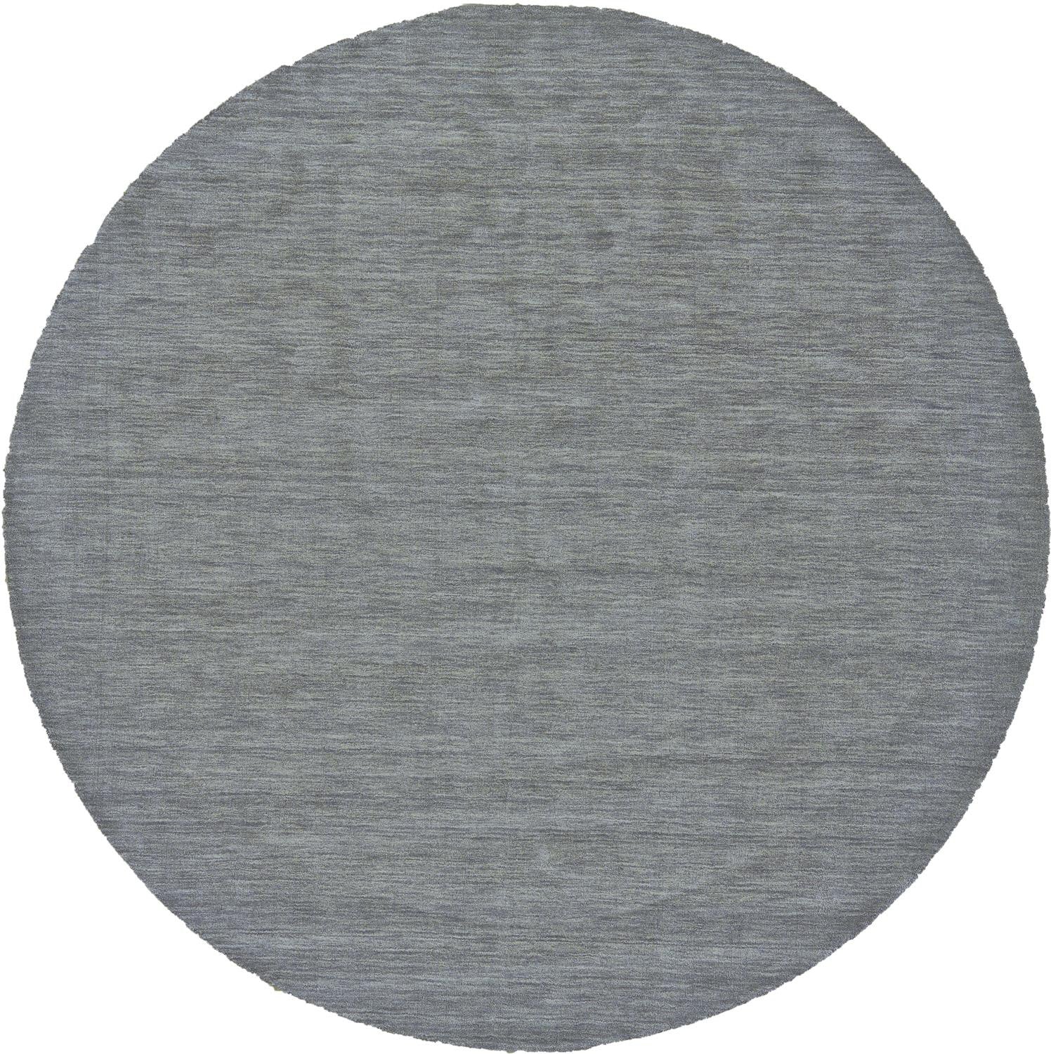 8 gray And Blue Round Wool Hand Woven Stain Resistant Area Rug