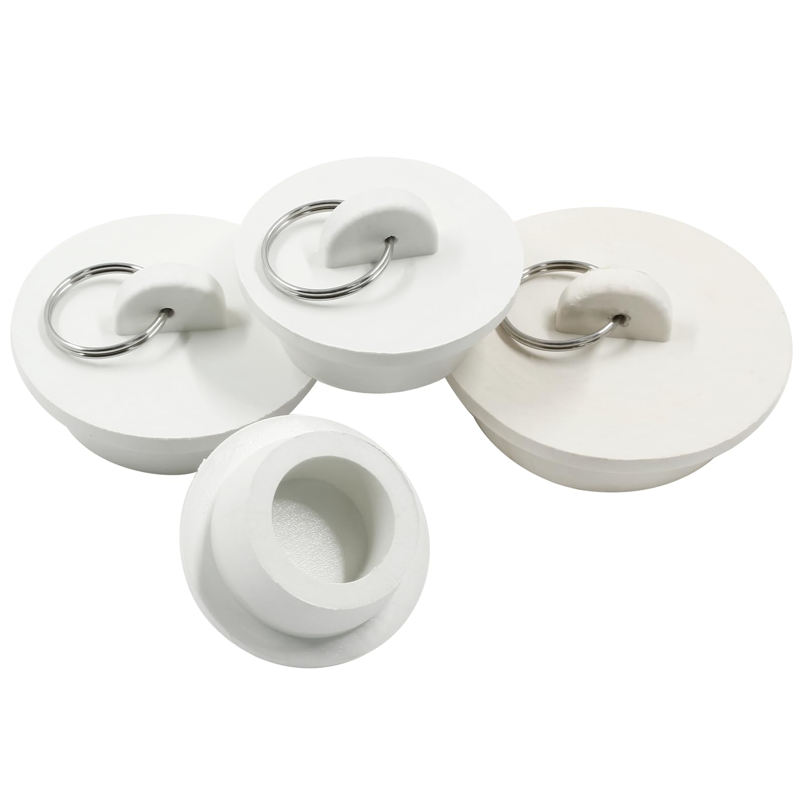 Cionyce 4 Pack Sink Bathtub Plug Rubber Sink Stopper White Bath Tub Drain Stoppers With Pull Ring For Kitchen, Bathtub,Laundry S