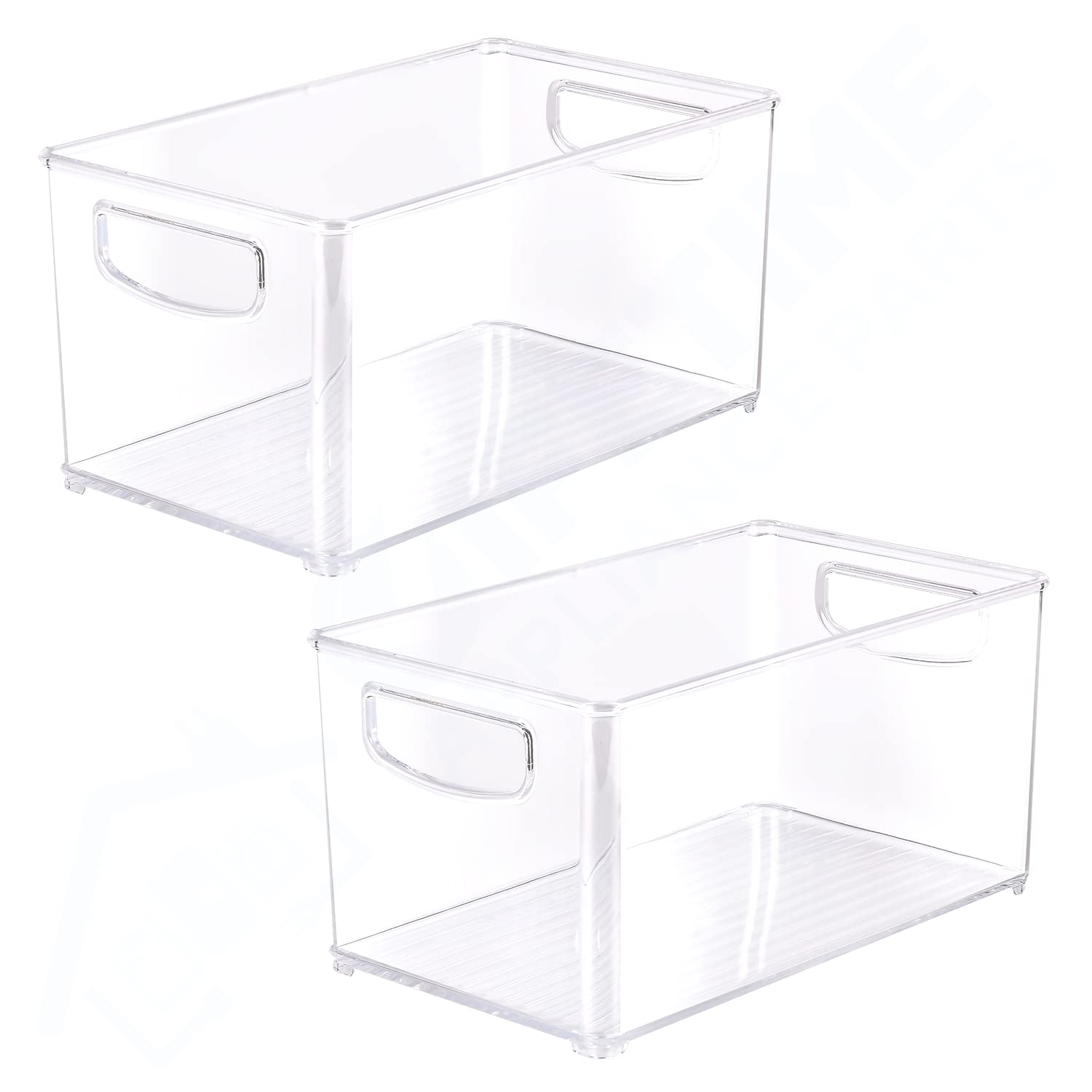 Upgraded 2 X Clear Organizer Storage Bin With Handle Compatible With Kitchen I Best Compatible With Refrigerators, Cabinets & Fo