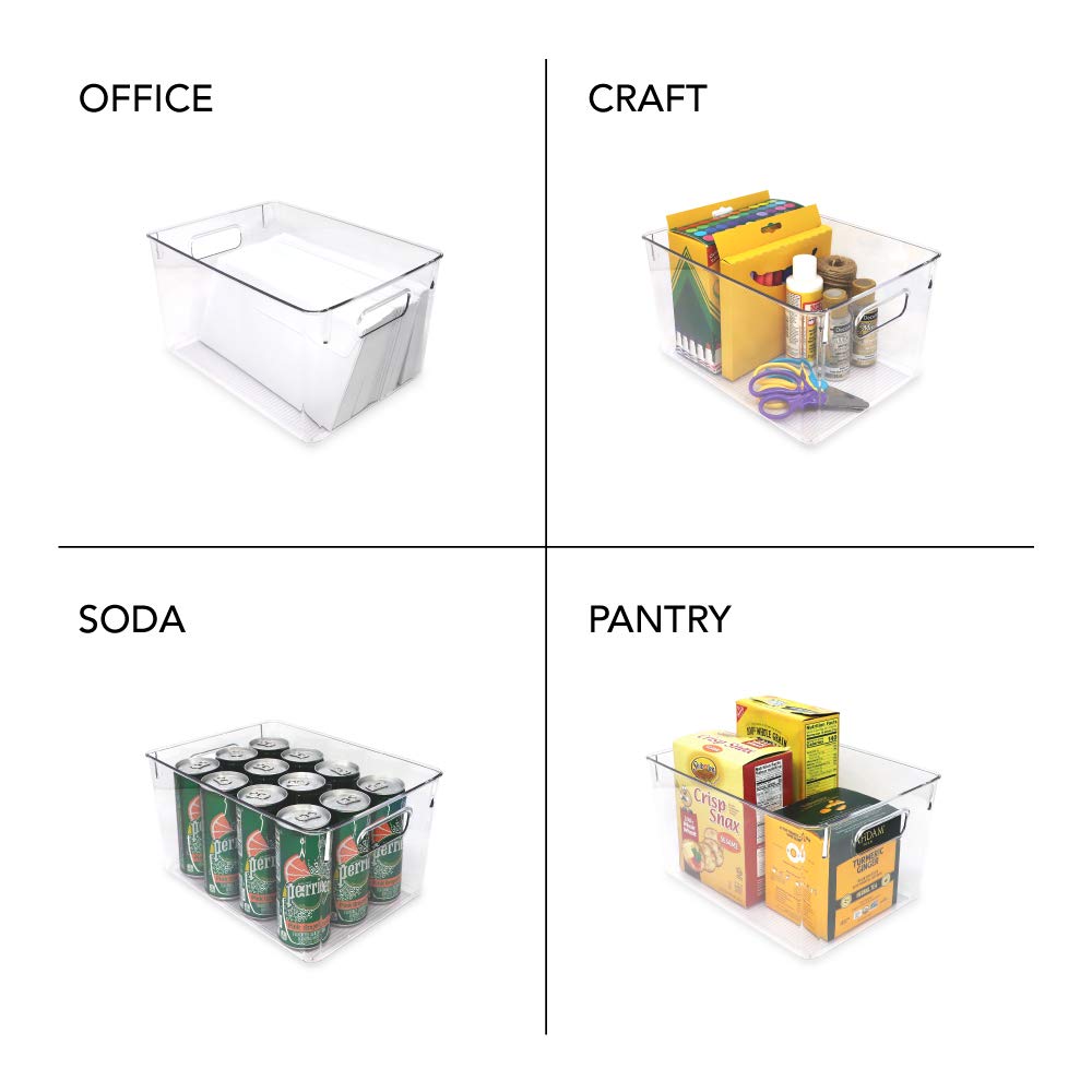 Isaac Jacobs 3-Pack Large Clear Storage Bins With Handles, Plastic Organizer For Home, Room, Office, Fridge, Kitchen/Pantry Non-