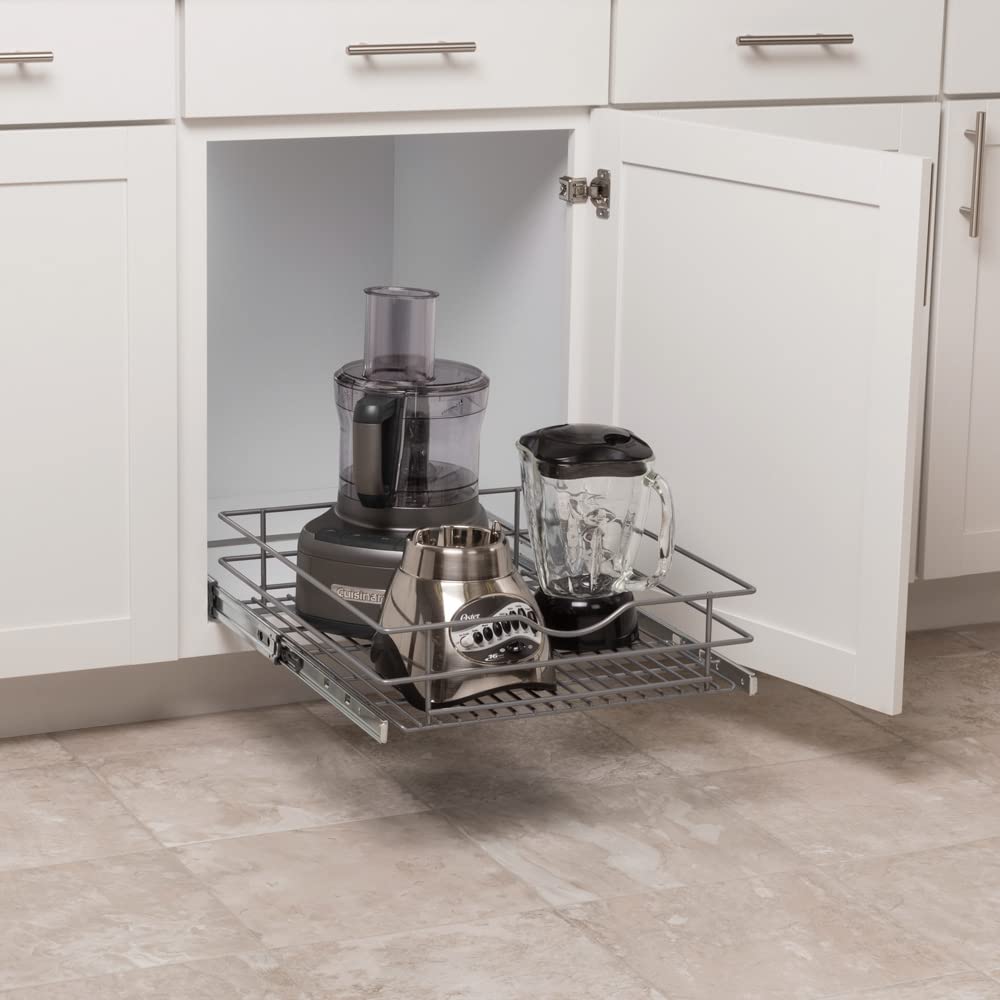 Knape & Vogt Simply Put 17.5-In W X 5.7-In H Metal 1-Tier Pull Out Cabinet Basket, 17 Inch, Frosted Nickel