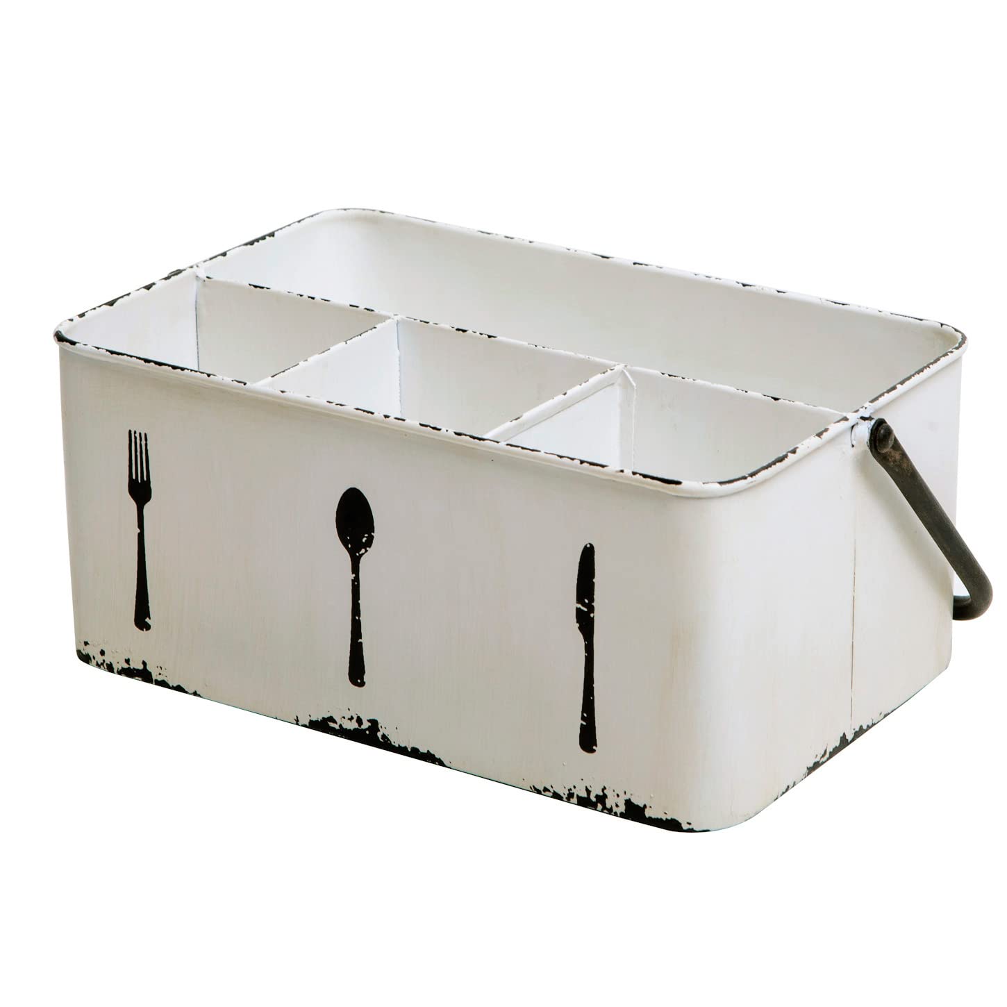 Nikky Home Utensil Caddy, Farmhouse Rustic Metal Cutlery Silverware Caddy With 4 Compartments, Flatware Holder Organizer For Kit