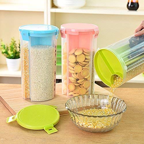 Kylex Transparent Plastic Lock Food Storage Dispenser Airtight Container Jar For Cereals, Snacks, Pulses 3 Section