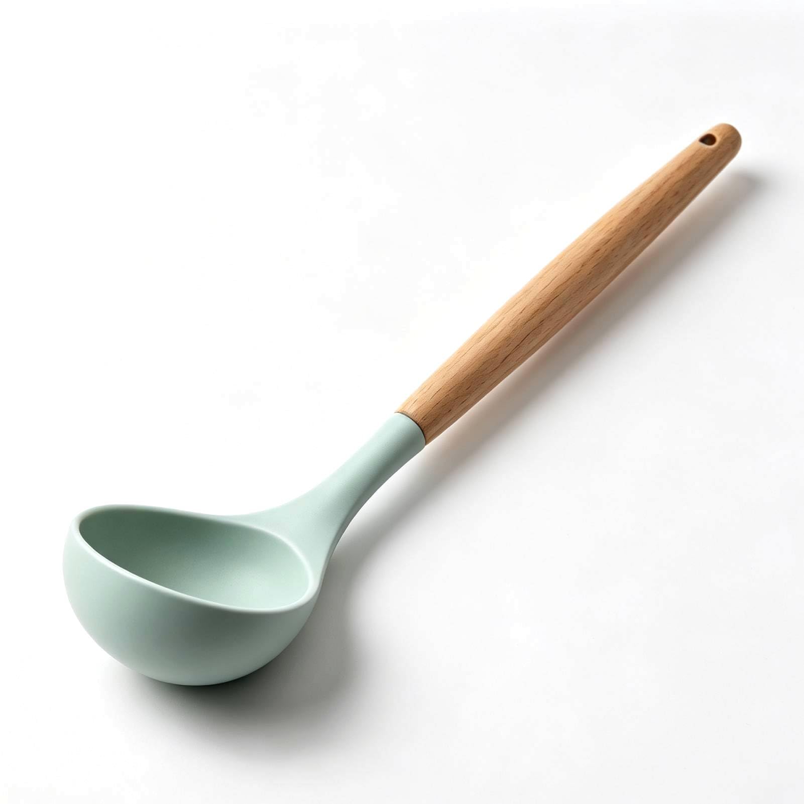 Silicone Soup Ladle, Large Spoon for Soup, Heat Resistant Kitchen Ladle Spoons Cooking and Serving Spoon with Wooden Handle for 