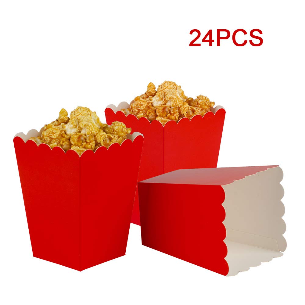 AimtoHome Red Popcorn Boxes Mini Paper Popcorn Box Cardboard Popcorn Container for Party  Pack of 24
