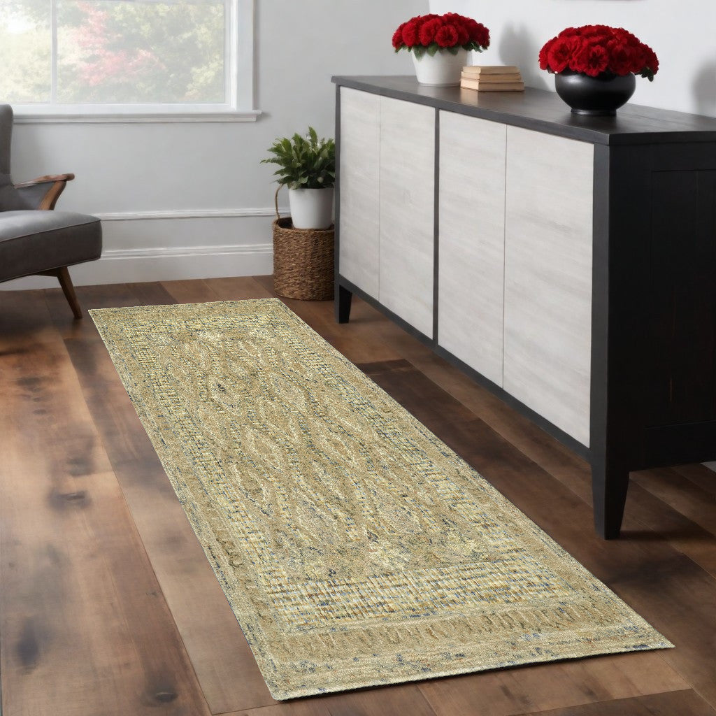 8 Runner Beige Blue and Gray Wool Oriental Hand Tufted Runner Rug