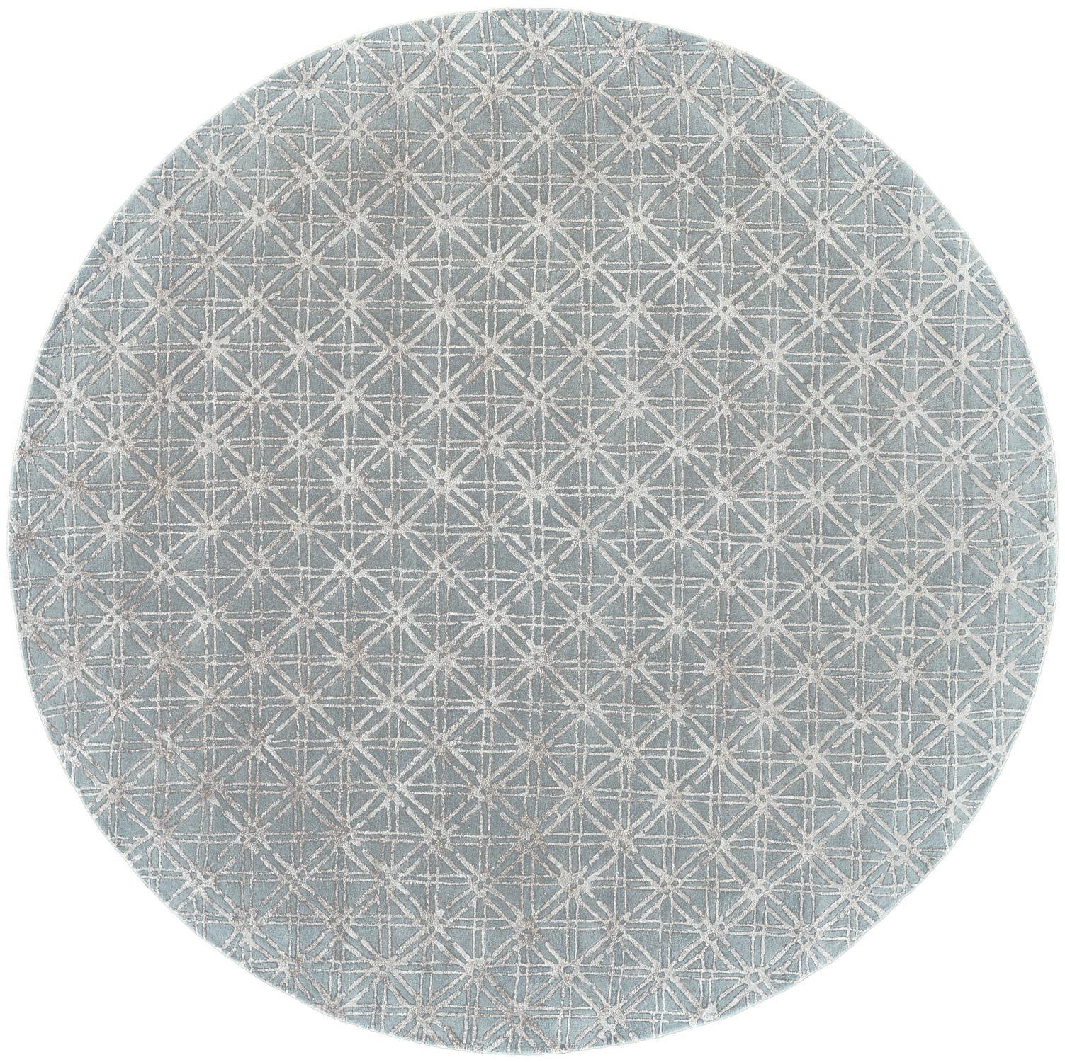 10 Blue Silver And gray Round Wool Abstract Tufted Handmade Area Rug
