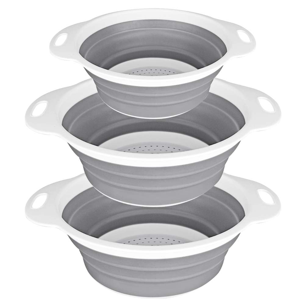 Qimh Collapsible Colander And Strainer Set Of 3-2 Pc 4 Quart(1 Gal) And 1 Pc 2 Quart(0.5 Gal) - Bpa Free & Dishwasher-Safe Silic