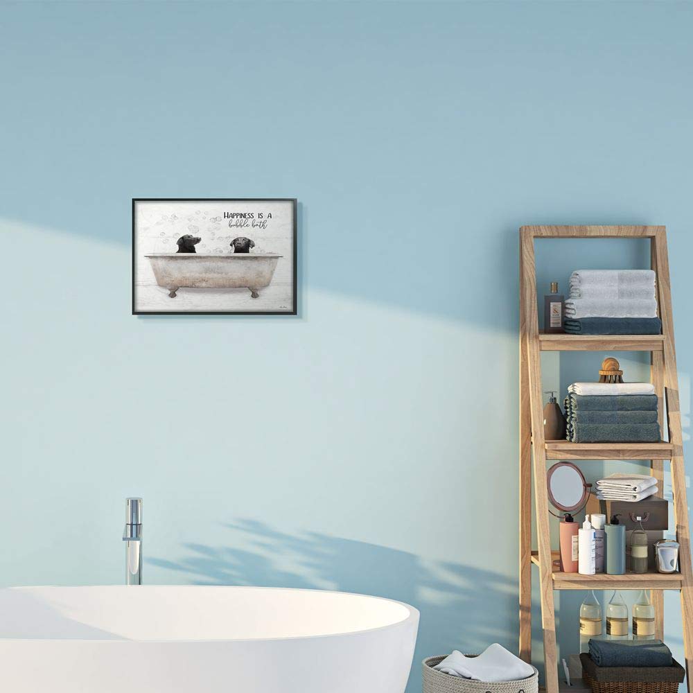 Stupell Industries Animal Bathroom Happiness Is A Bubble Bath Dog Quote, Designed By Lori Deiter Wall Art, 11 X 14, Black Framed