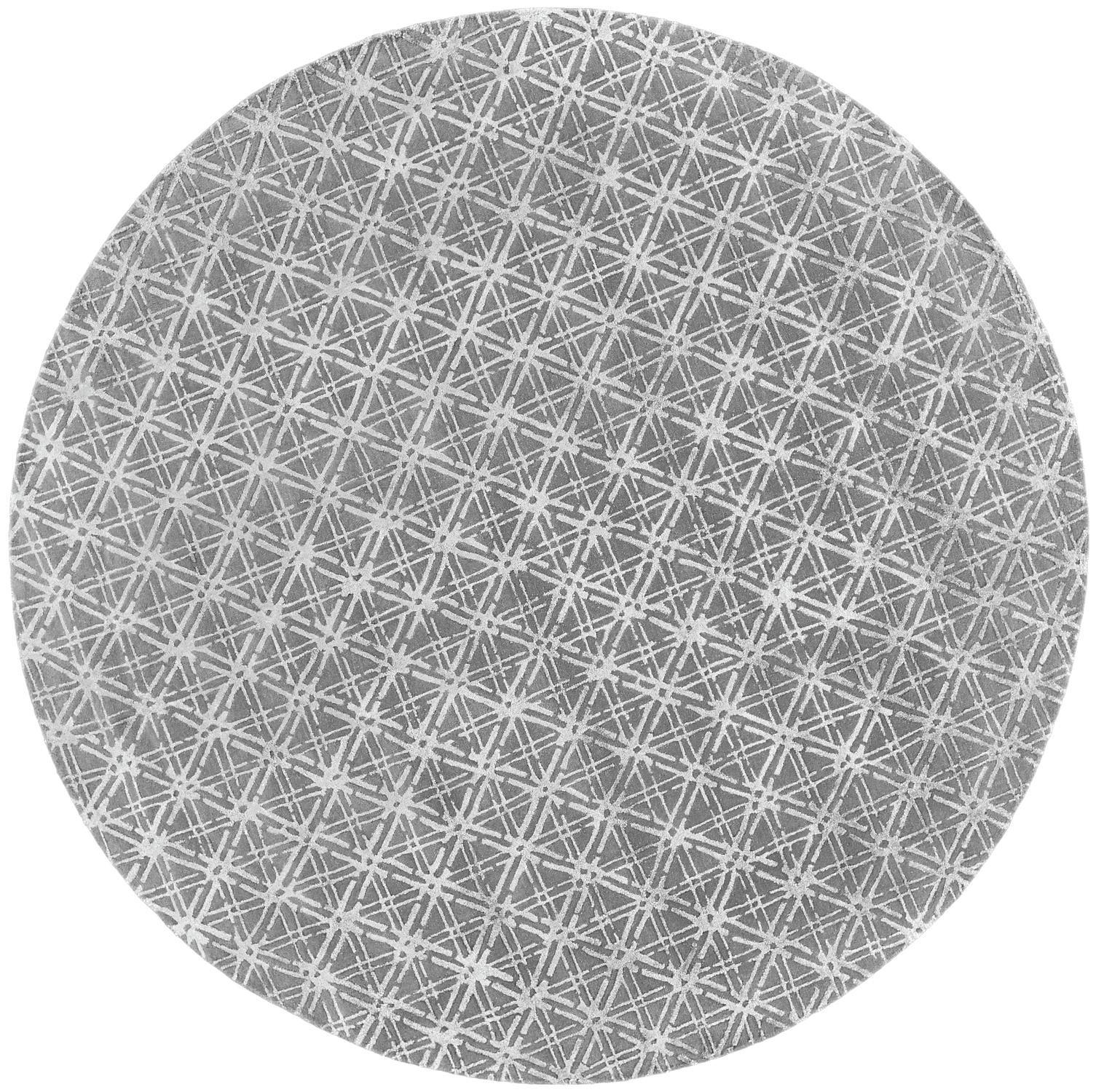 10 gray And Silver Round Wool Abstract Tufted Handmade Area Rug
